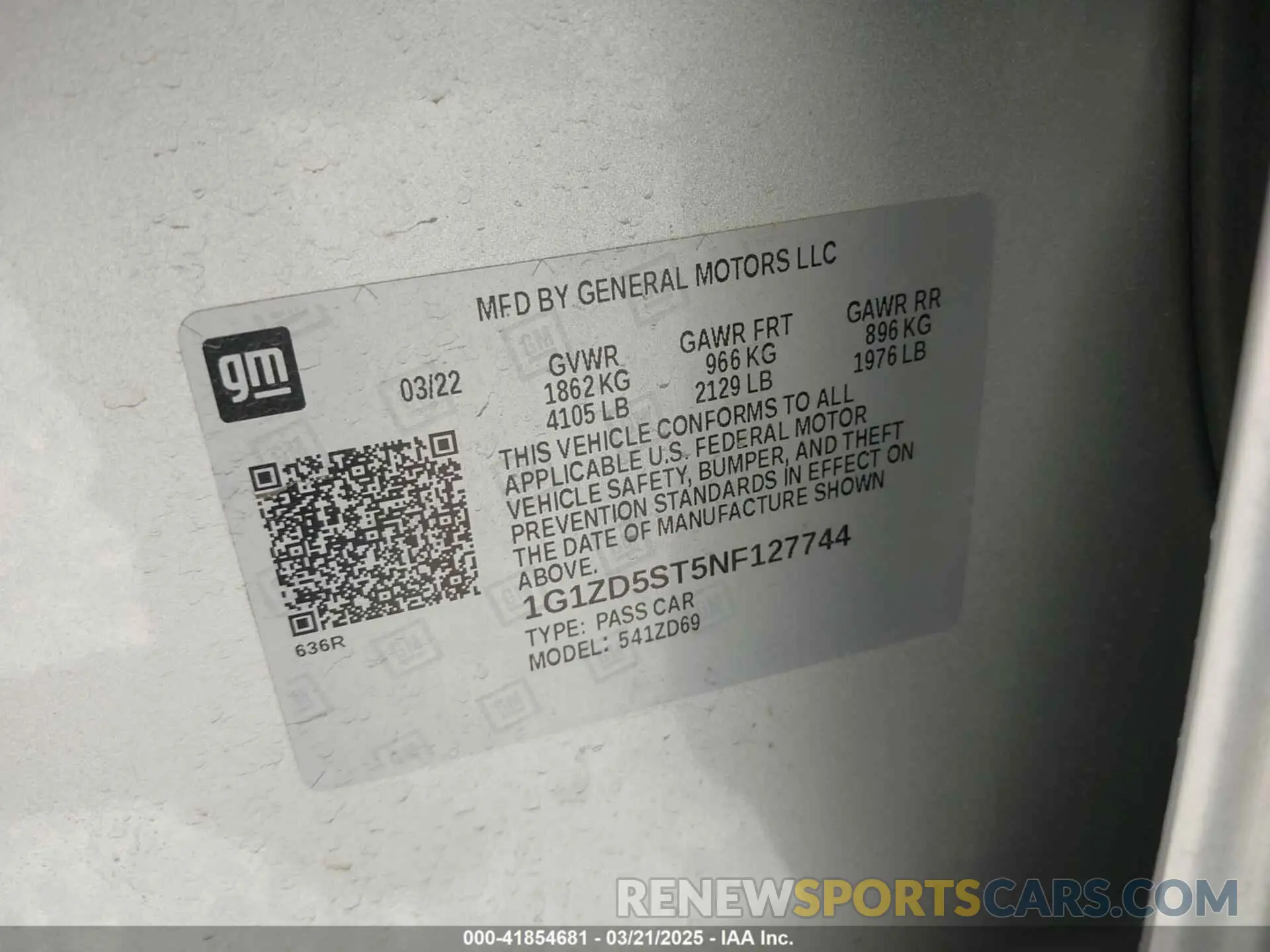 9 Photograph of a damaged car 1G1ZD5ST5NF127744 CHEVROLET MALIBU 2022