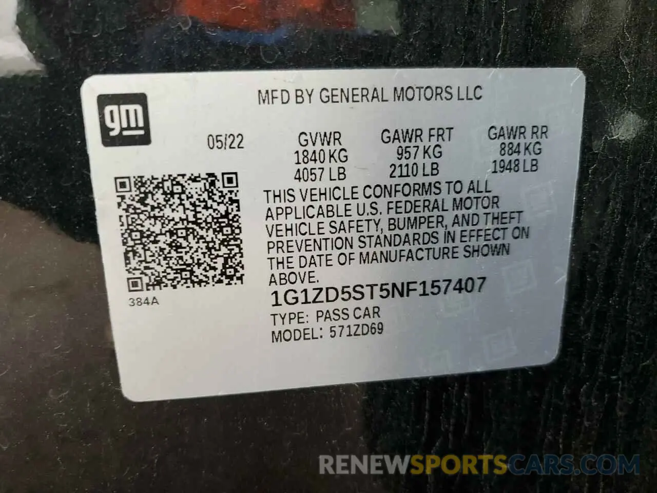 12 Photograph of a damaged car 1G1ZD5ST5NF157407 CHEVROLET MALIBU 2022