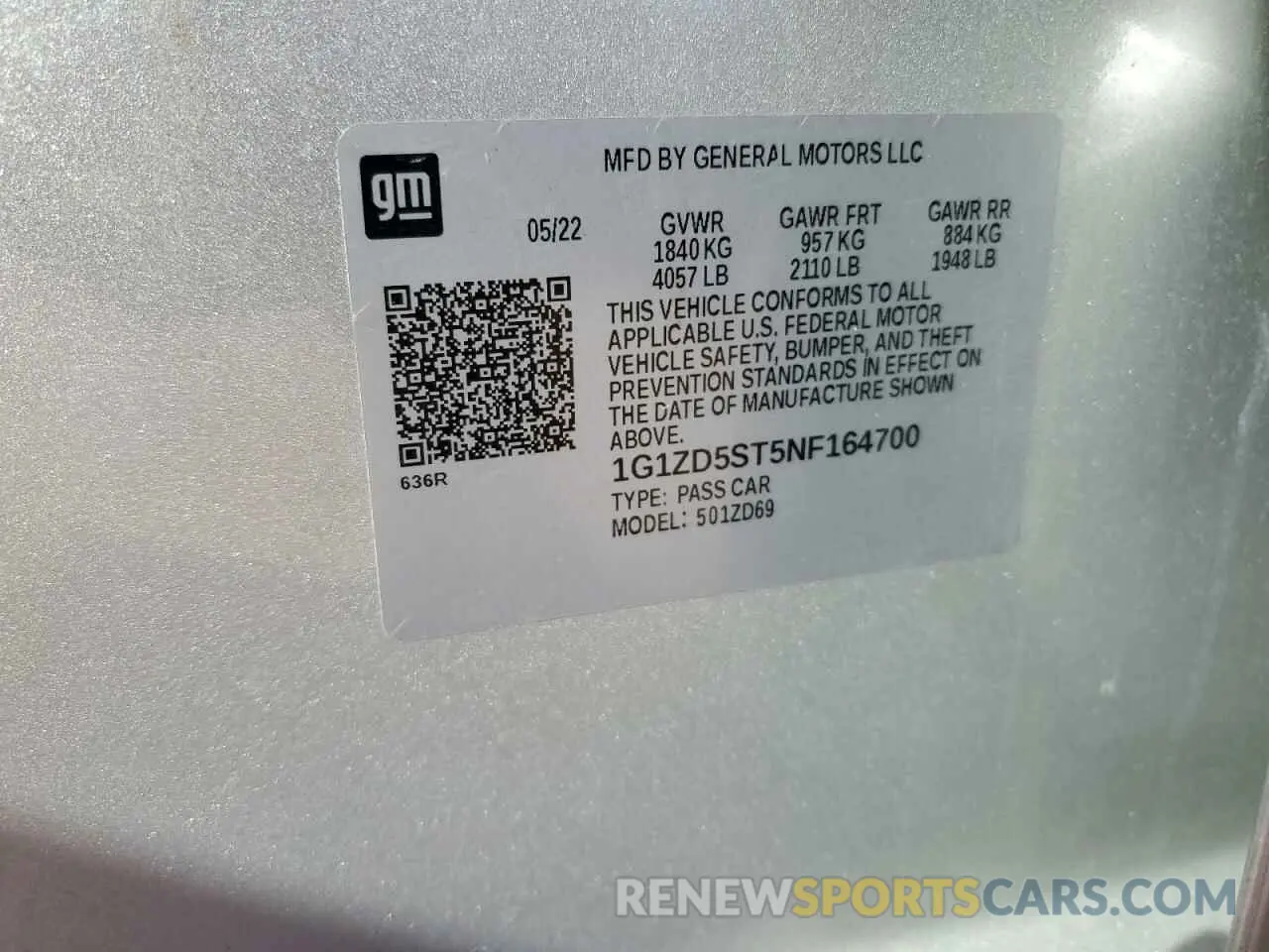 14 Photograph of a damaged car 1G1ZD5ST5NF164700 CHEVROLET MALIBU 2022