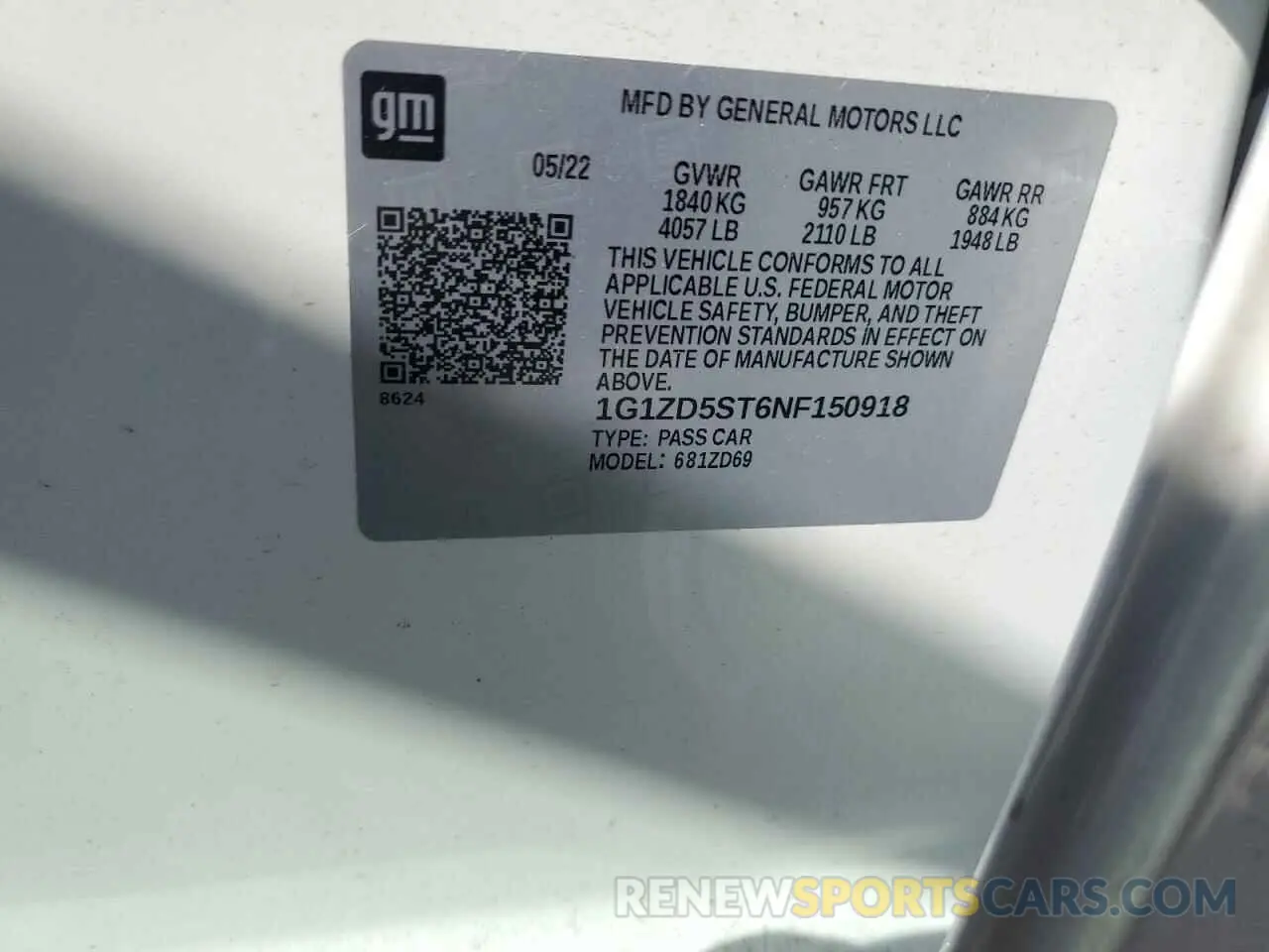 12 Photograph of a damaged car 1G1ZD5ST6NF150918 CHEVROLET MALIBU 2022