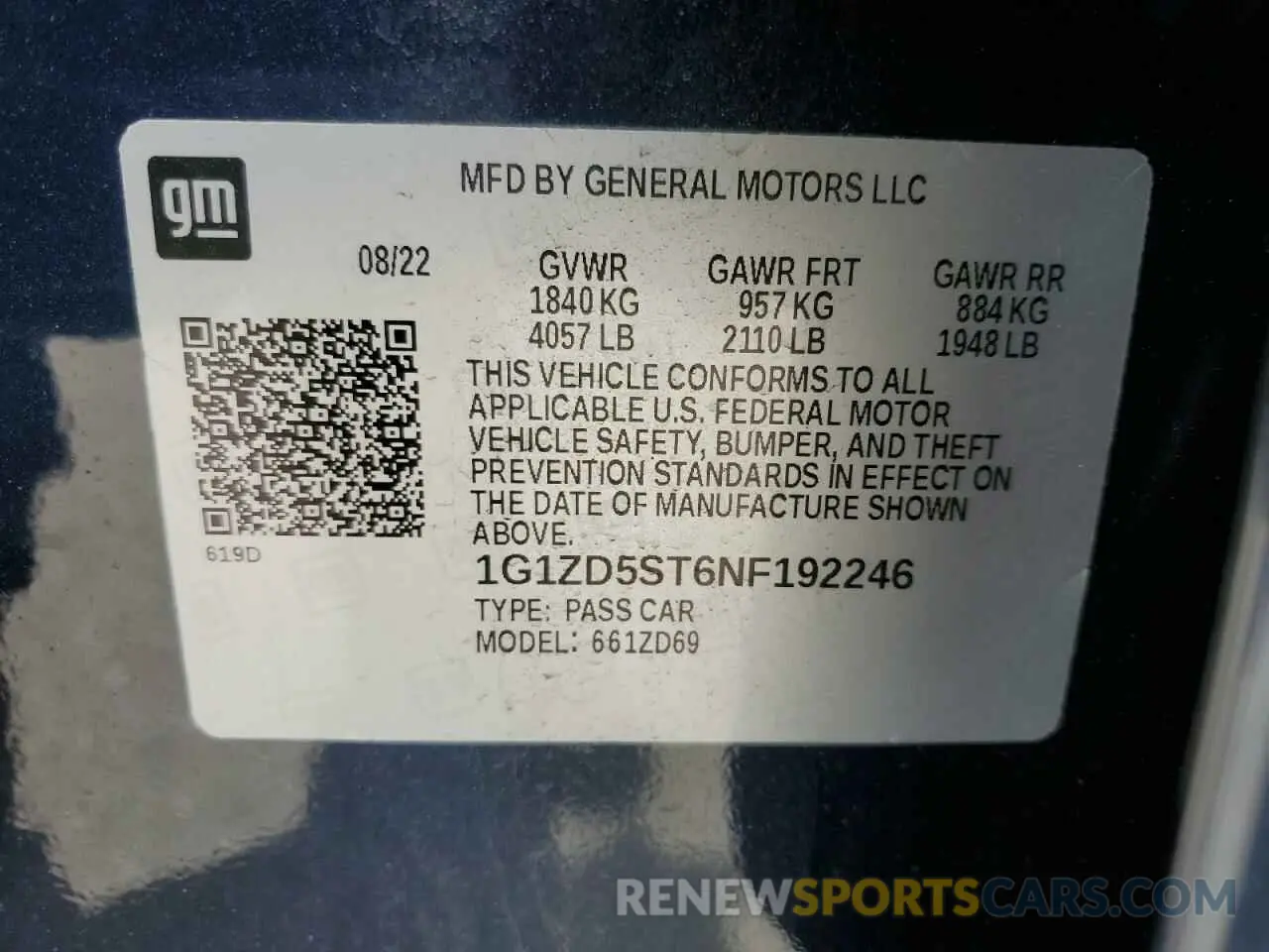 12 Photograph of a damaged car 1G1ZD5ST6NF192246 CHEVROLET MALIBU 2022