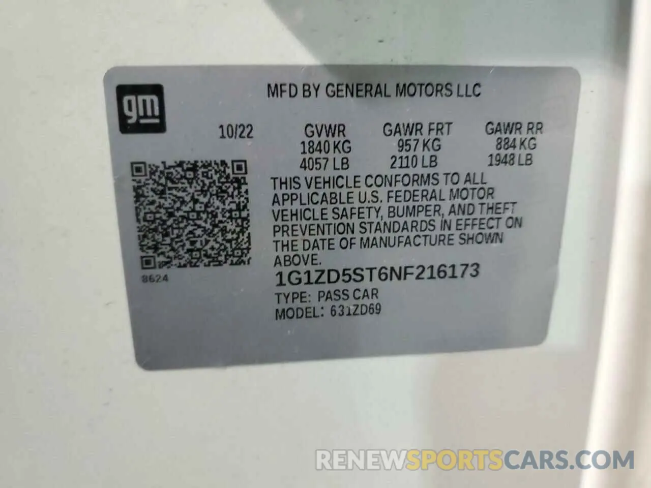 12 Photograph of a damaged car 1G1ZD5ST6NF216173 CHEVROLET MALIBU 2022