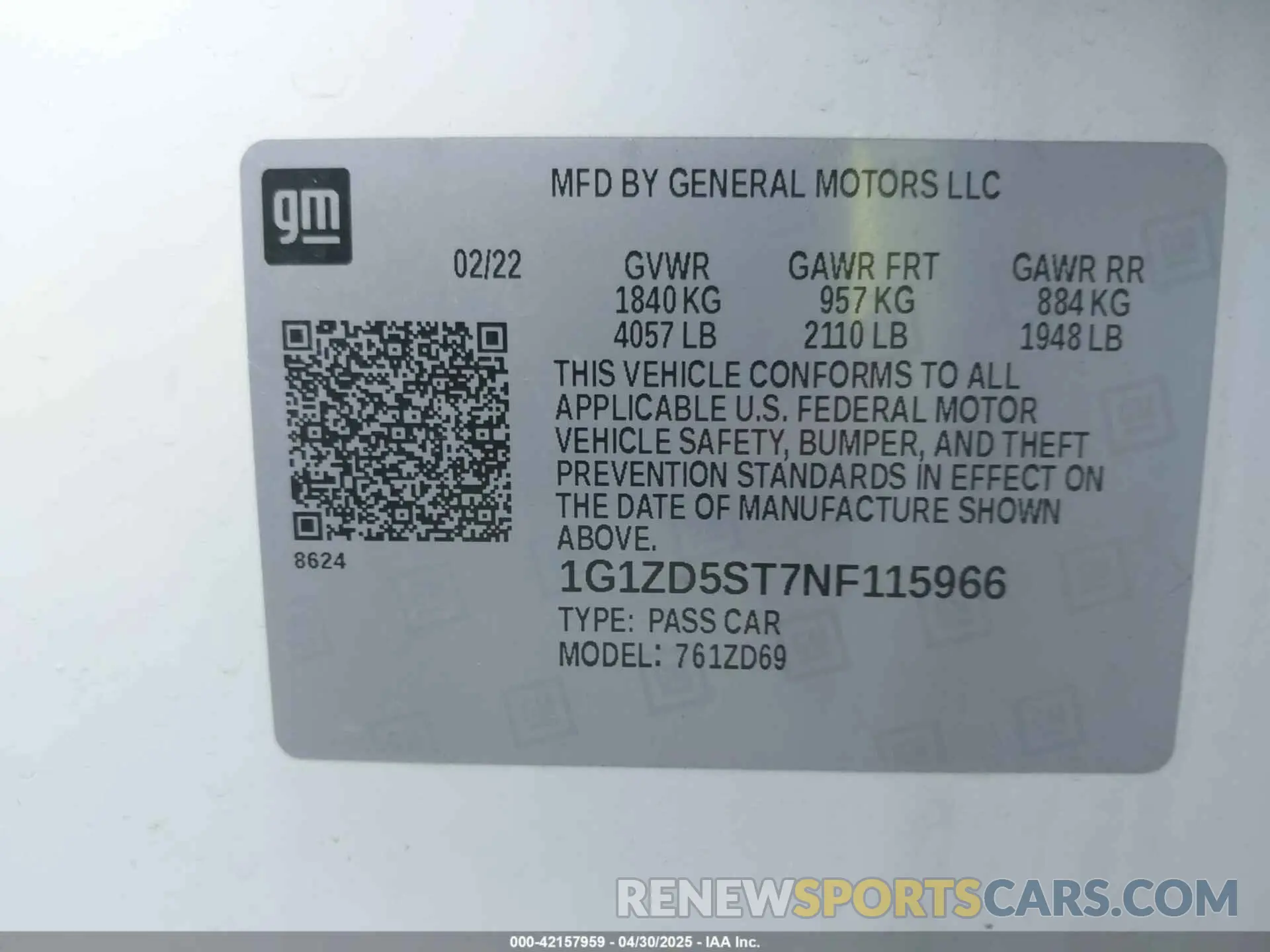 9 Photograph of a damaged car 1G1ZD5ST7NF115966 CHEVROLET MALIBU 2022