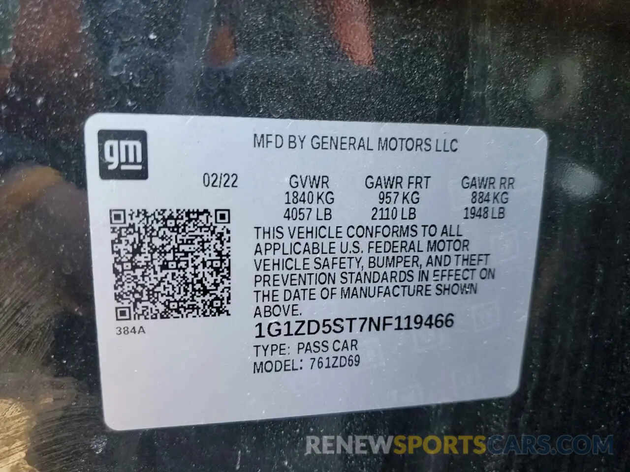 12 Photograph of a damaged car 1G1ZD5ST7NF119466 CHEVROLET MALIBU 2022