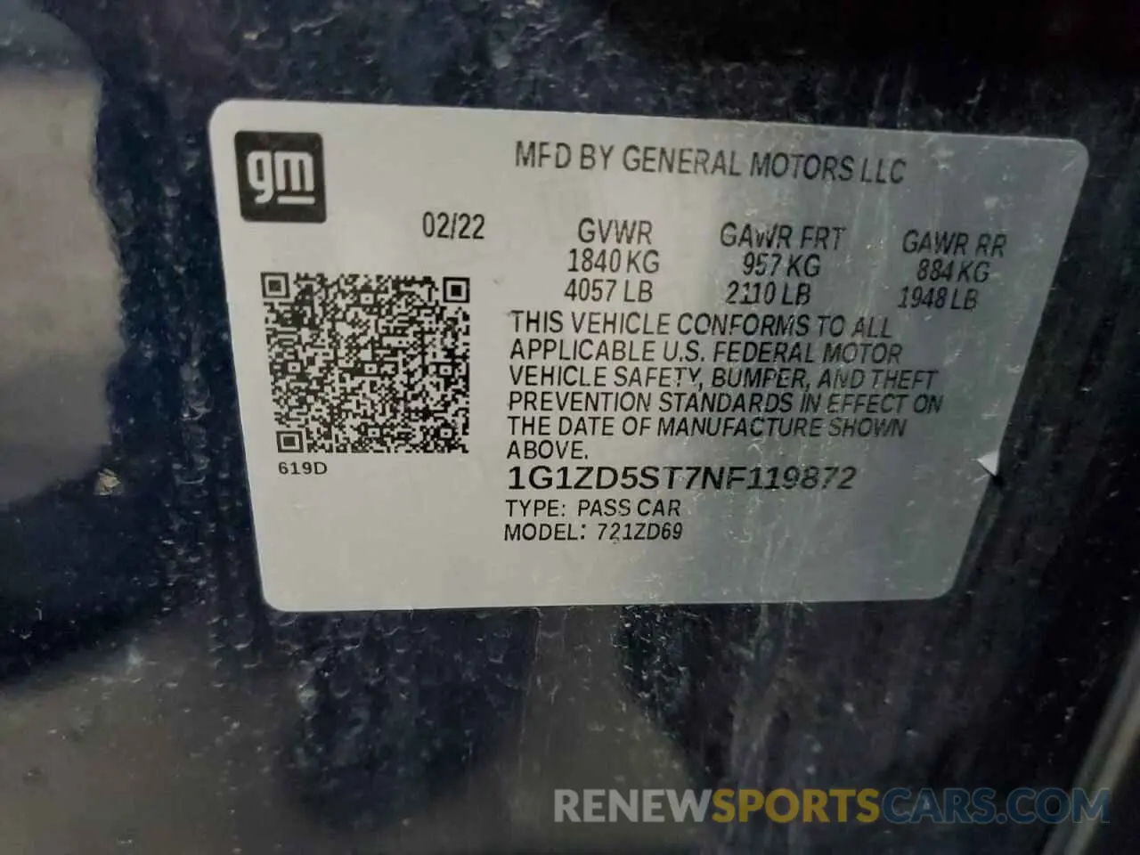 14 Photograph of a damaged car 1G1ZD5ST7NF119872 CHEVROLET MALIBU 2022