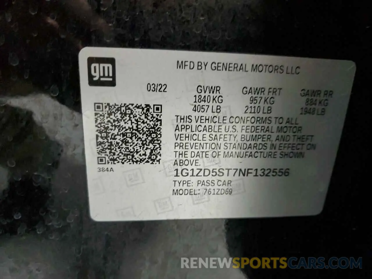 12 Photograph of a damaged car 1G1ZD5ST7NF132556 CHEVROLET MALIBU 2022