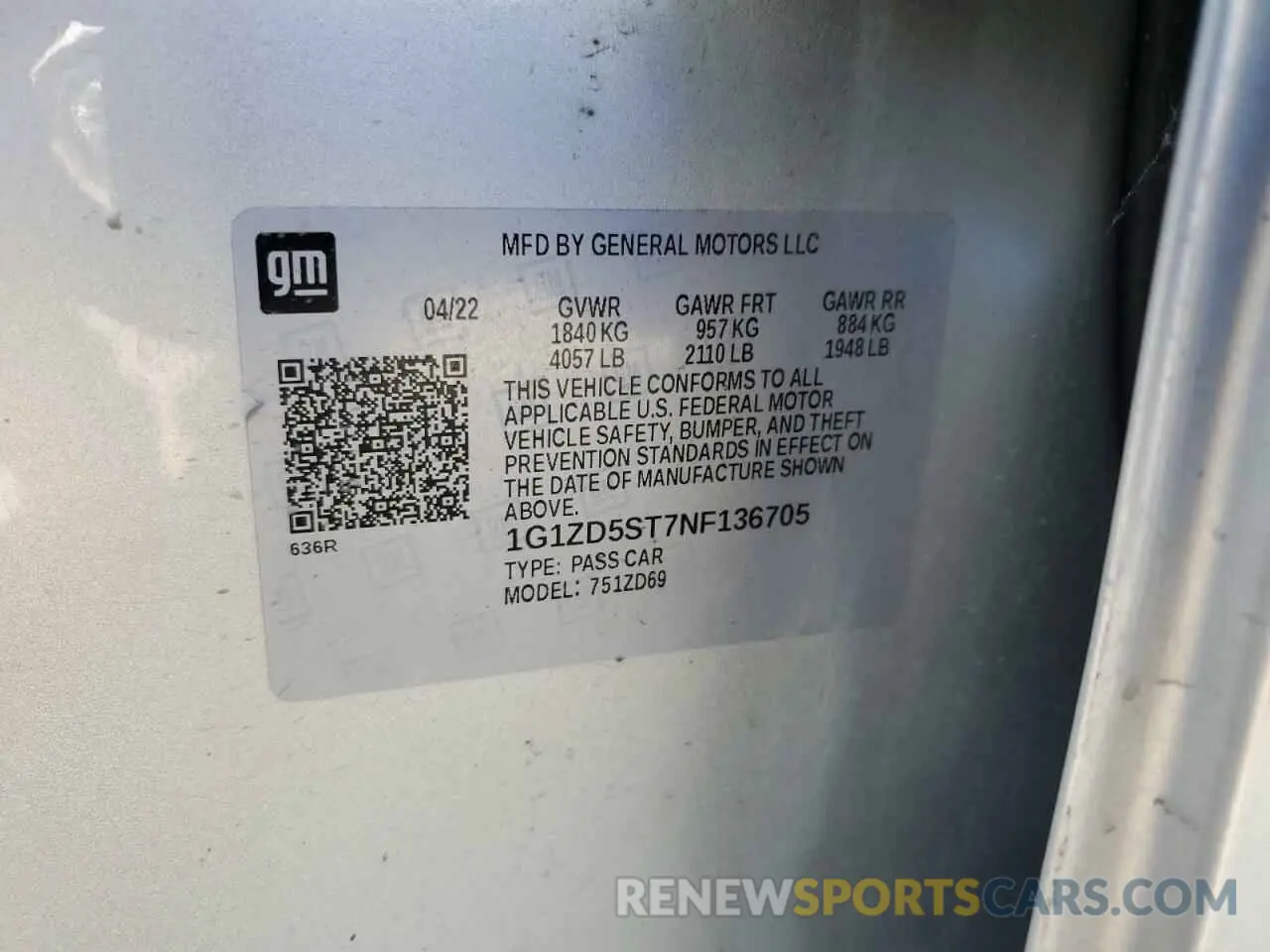 12 Photograph of a damaged car 1G1ZD5ST7NF136705 CHEVROLET MALIBU 2022