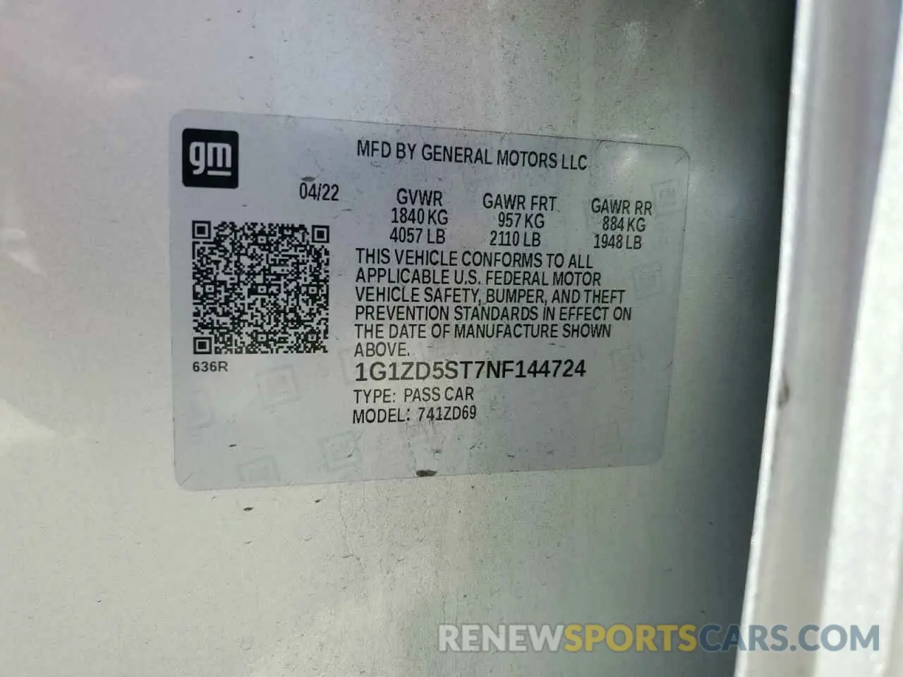 12 Photograph of a damaged car 1G1ZD5ST7NF144724 CHEVROLET MALIBU 2022