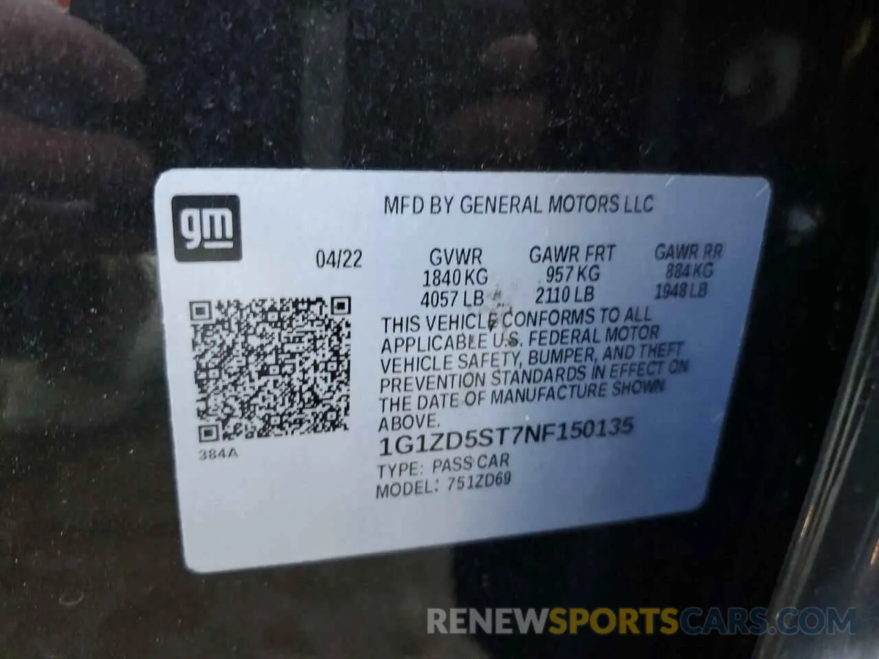 14 Photograph of a damaged car 1G1ZD5ST7NF150135 CHEVROLET MALIBU 2022
