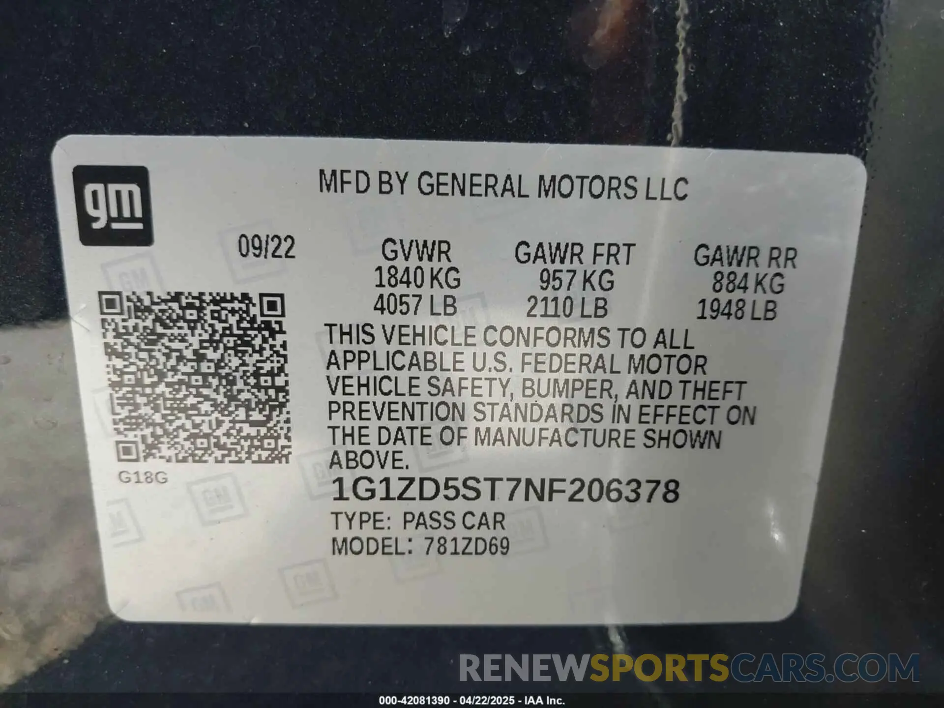 9 Photograph of a damaged car 1G1ZD5ST7NF206378 CHEVROLET MALIBU 2022