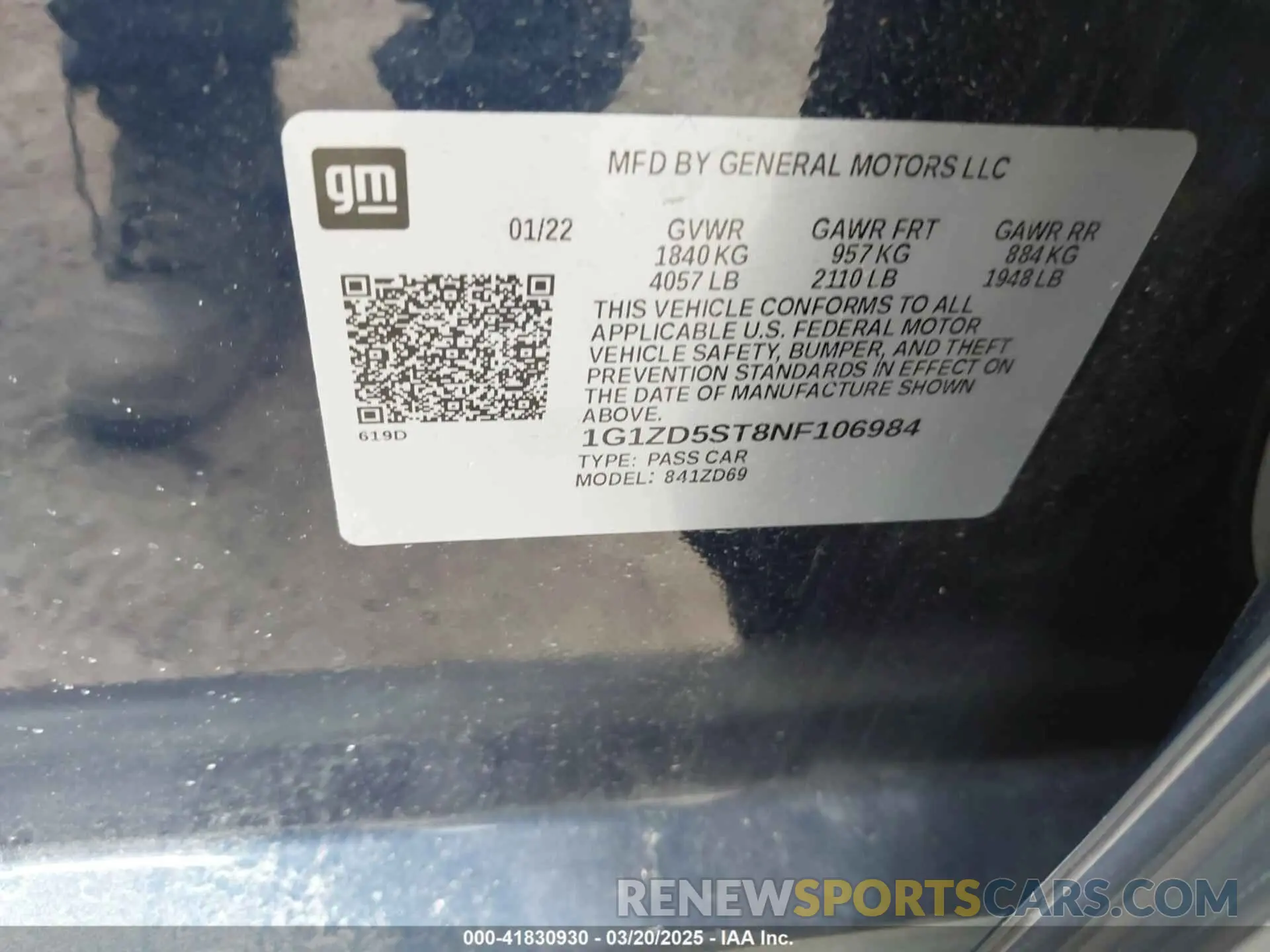 9 Photograph of a damaged car 1G1ZD5ST8NF106984 CHEVROLET MALIBU 2022