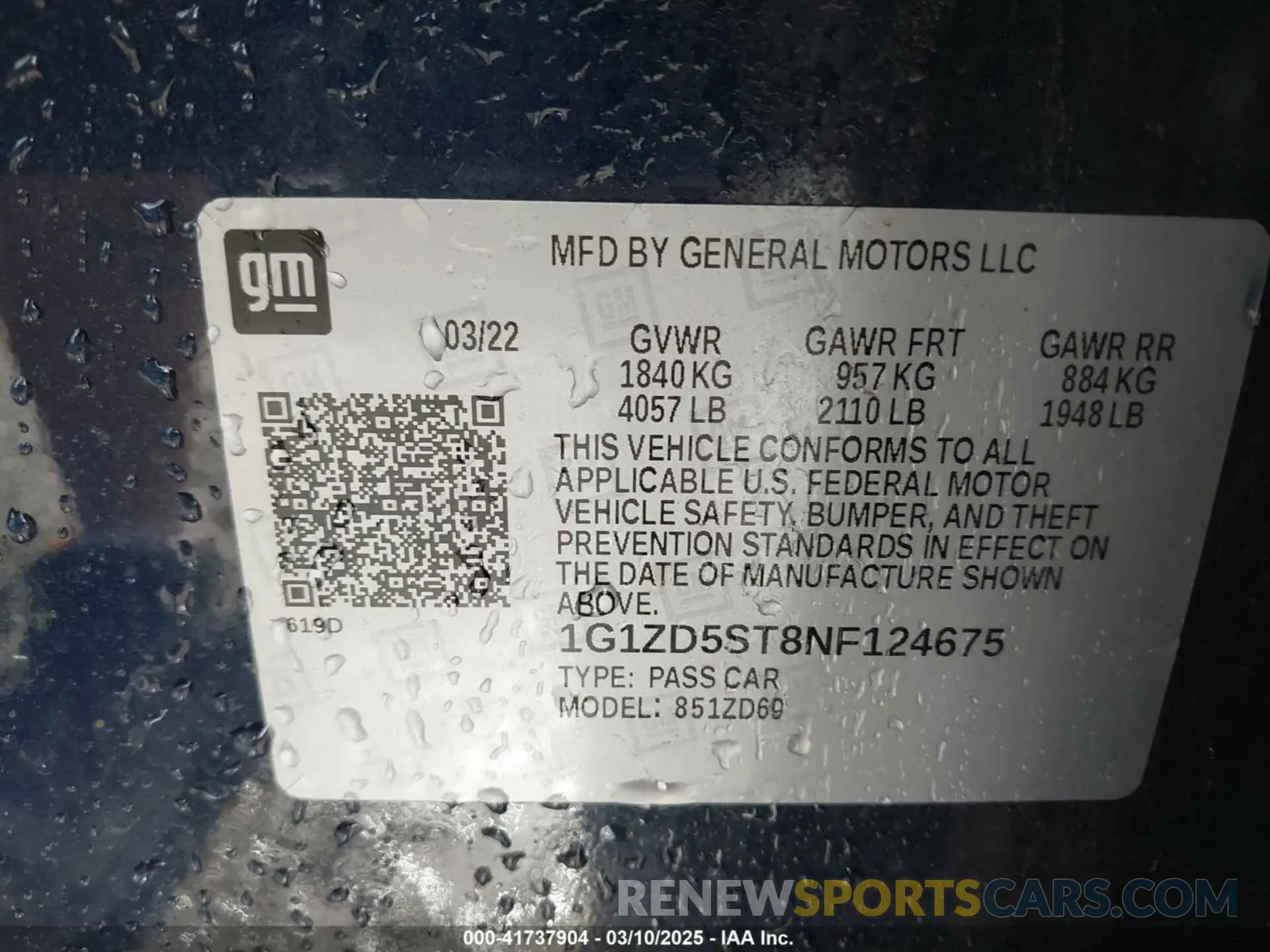 9 Photograph of a damaged car 1G1ZD5ST8NF124675 CHEVROLET MALIBU 2022