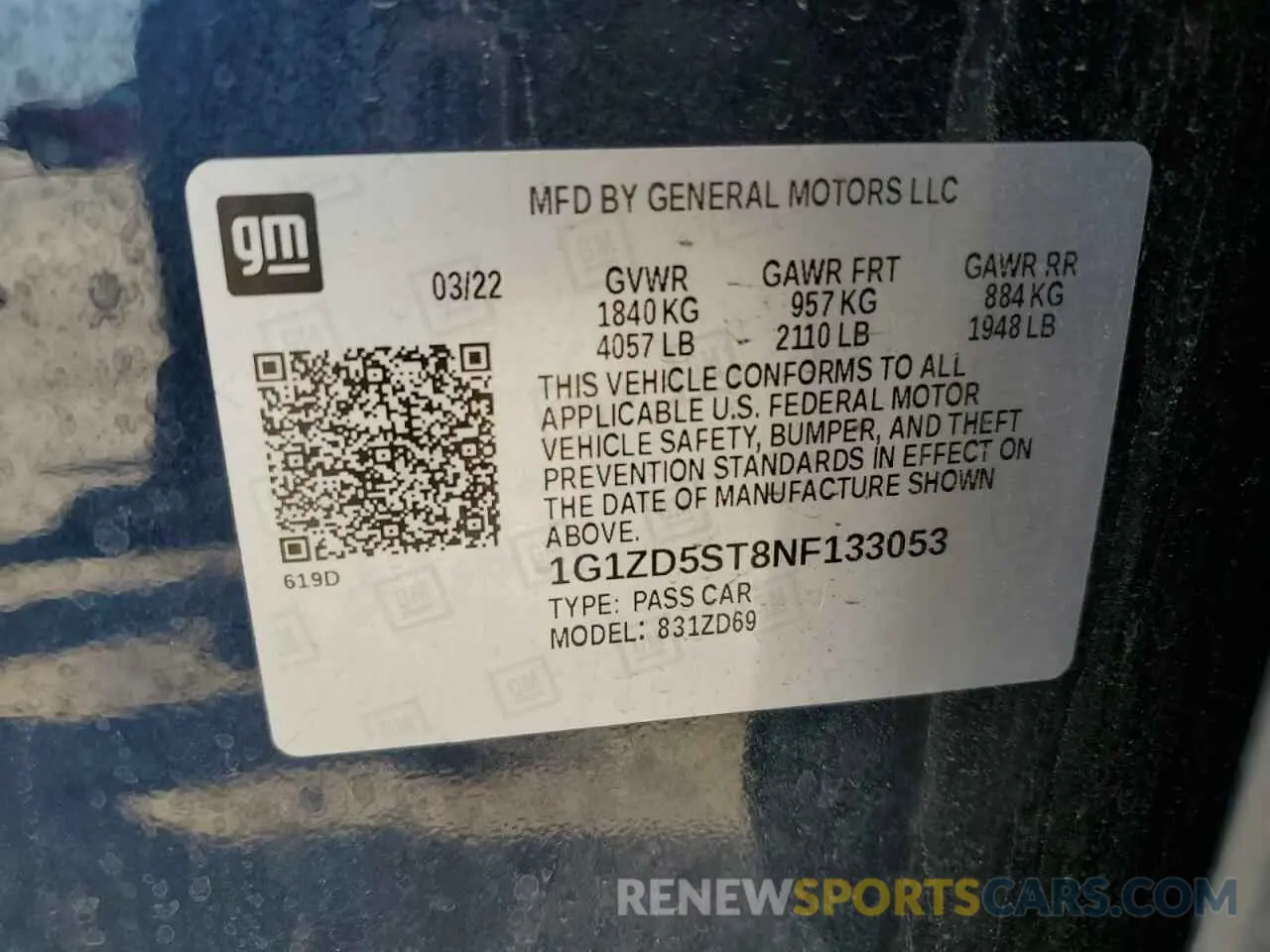 12 Photograph of a damaged car 1G1ZD5ST8NF133053 CHEVROLET MALIBU 2022
