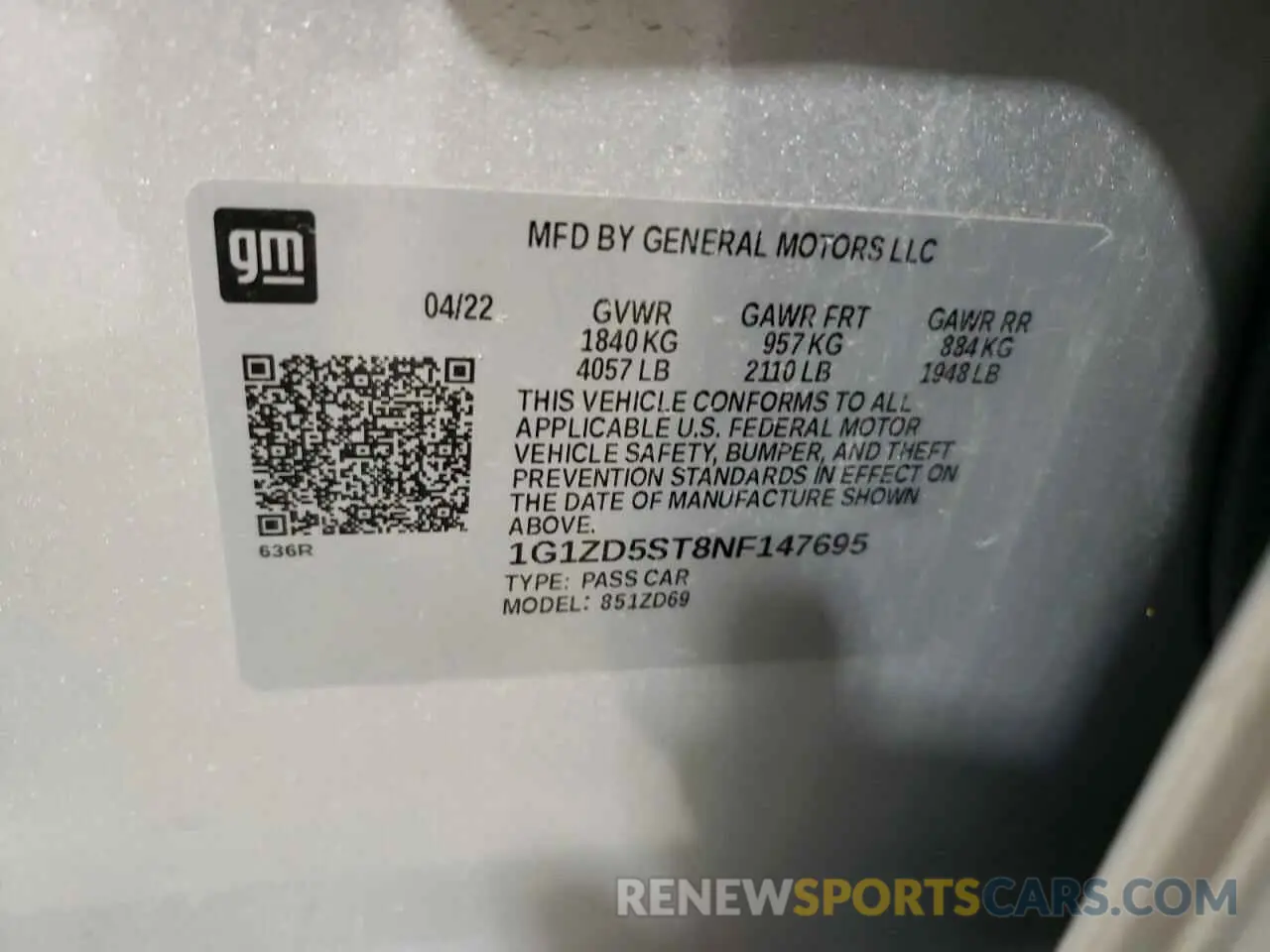 12 Photograph of a damaged car 1G1ZD5ST8NF147695 CHEVROLET MALIBU 2022