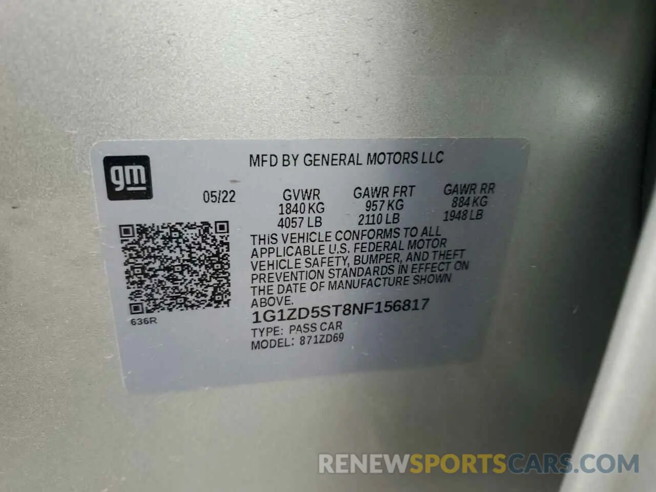 12 Photograph of a damaged car 1G1ZD5ST8NF156817 CHEVROLET MALIBU 2022