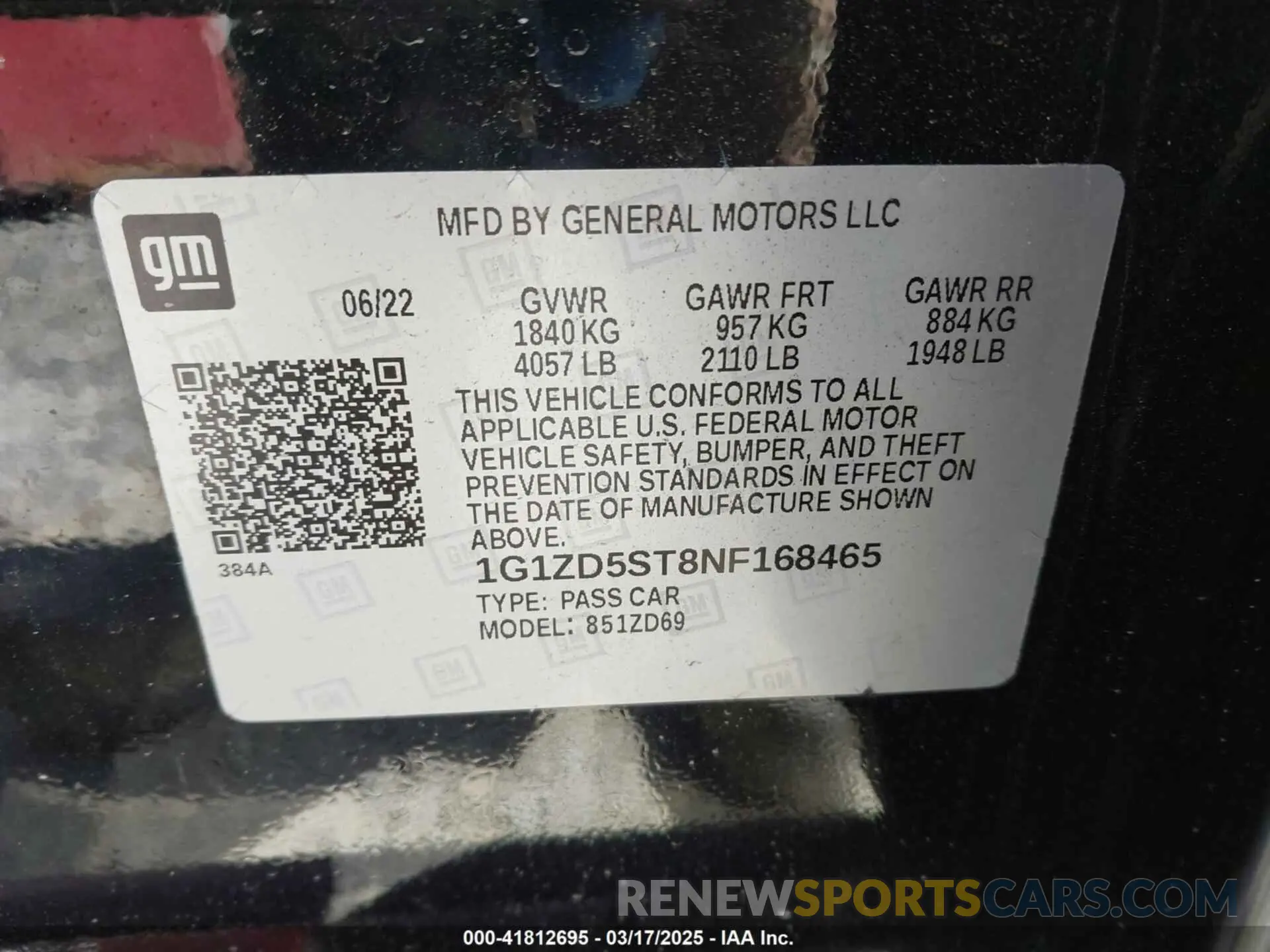 9 Photograph of a damaged car 1G1ZD5ST8NF168465 CHEVROLET MALIBU 2022