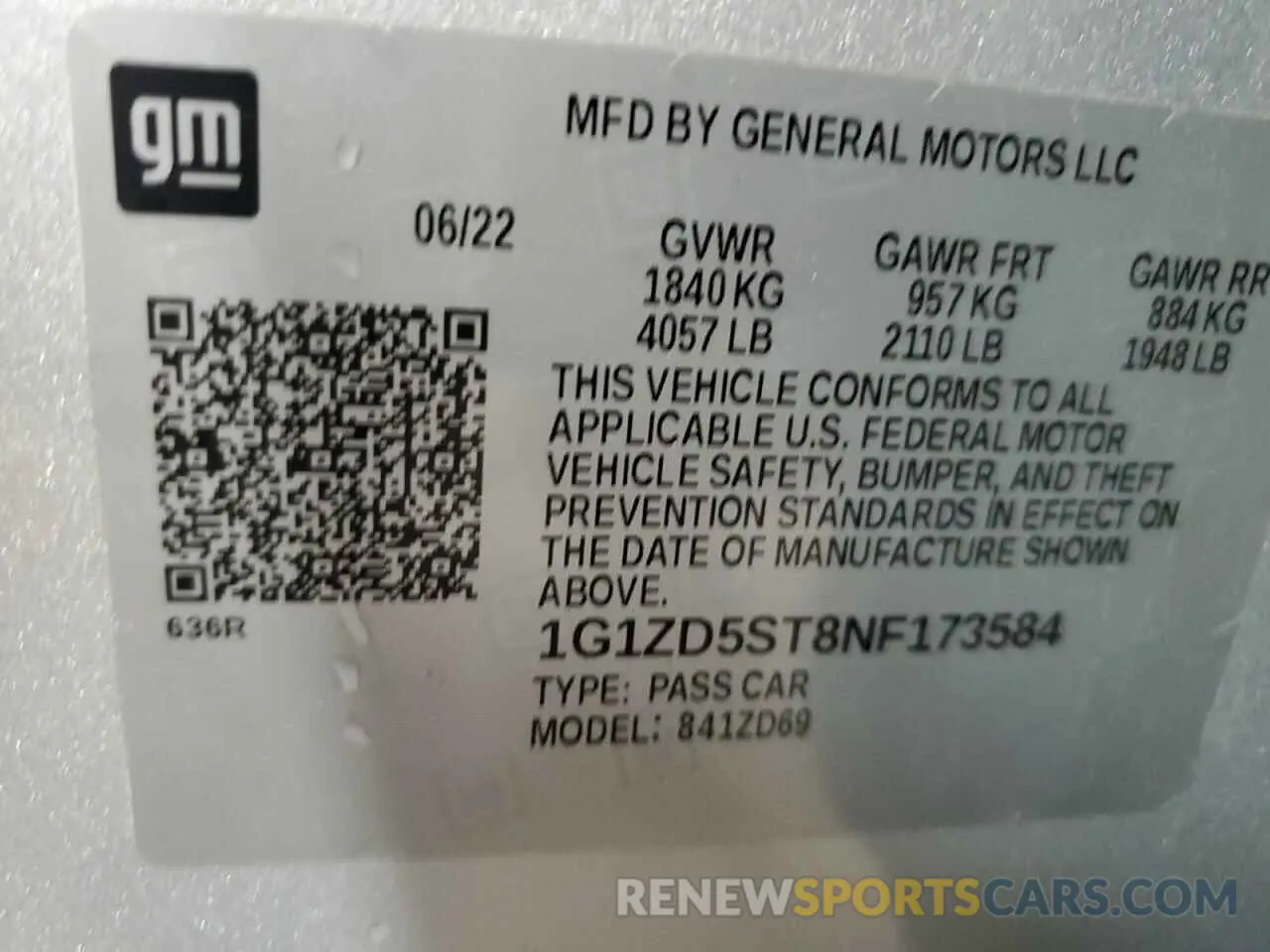 12 Photograph of a damaged car 1G1ZD5ST8NF173584 CHEVROLET MALIBU 2022