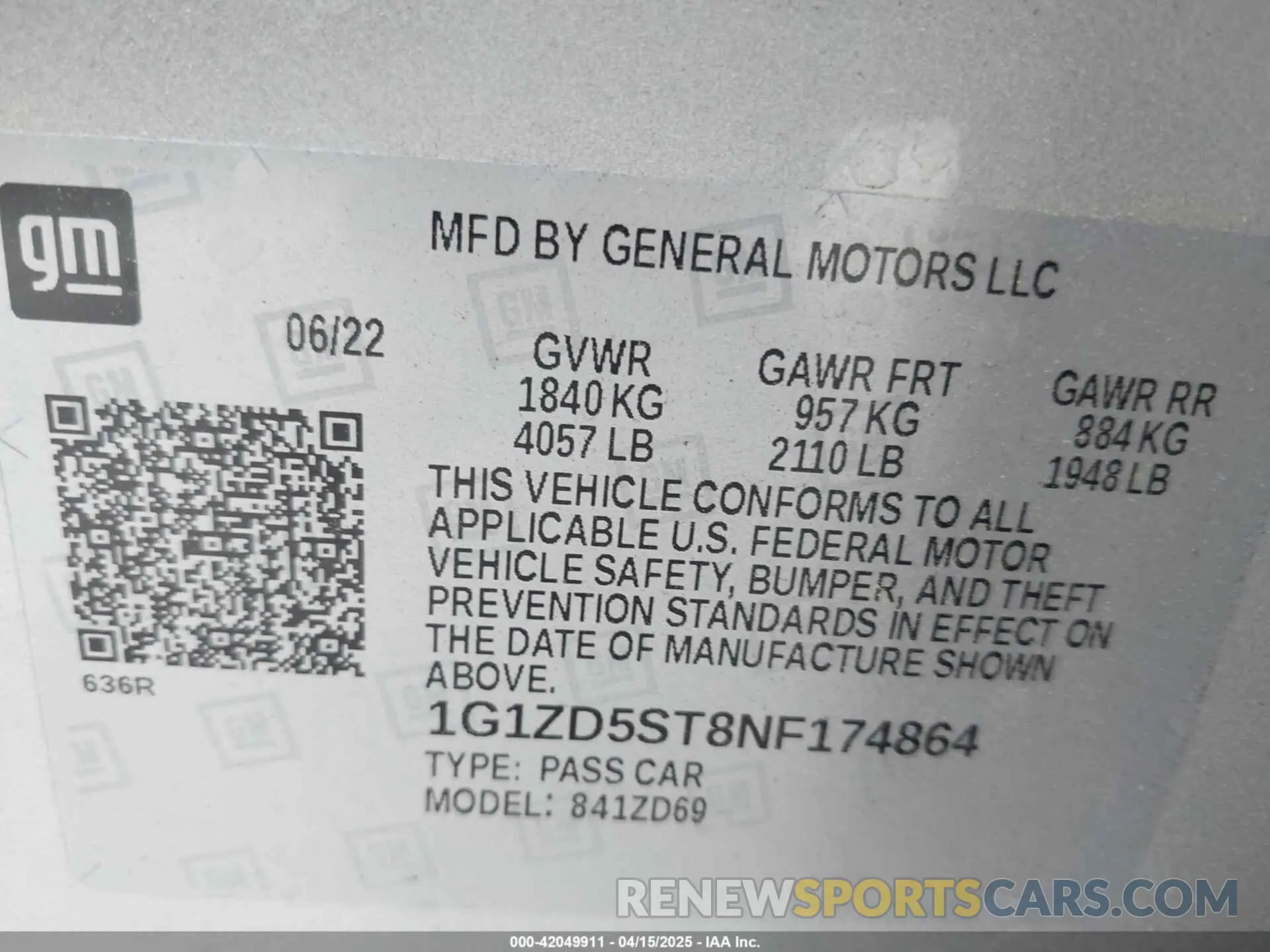 9 Photograph of a damaged car 1G1ZD5ST8NF174864 CHEVROLET MALIBU 2022