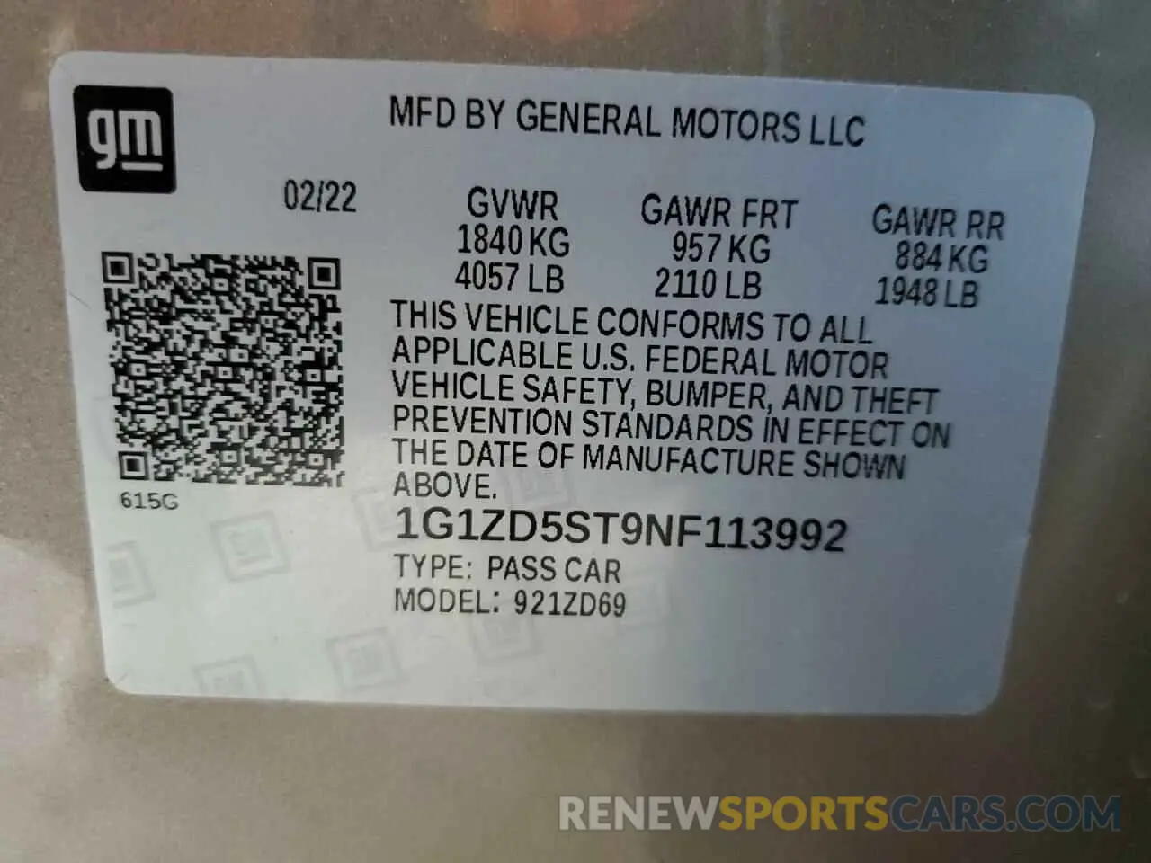 12 Photograph of a damaged car 1G1ZD5ST9NF113992 CHEVROLET MALIBU 2022