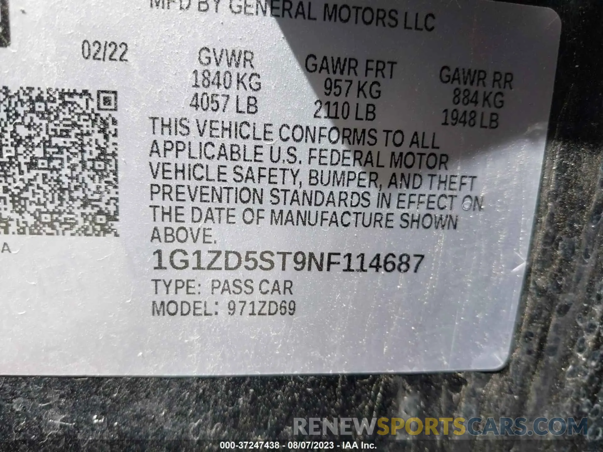 9 Photograph of a damaged car 1G1ZD5ST9NF114687 CHEVROLET MALIBU 2022