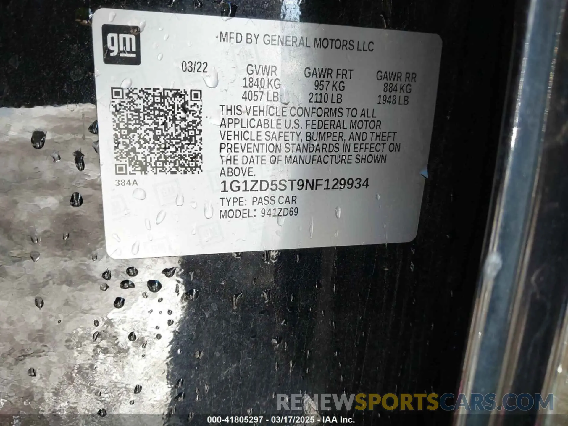 9 Photograph of a damaged car 1G1ZD5ST9NF129934 CHEVROLET MALIBU 2022