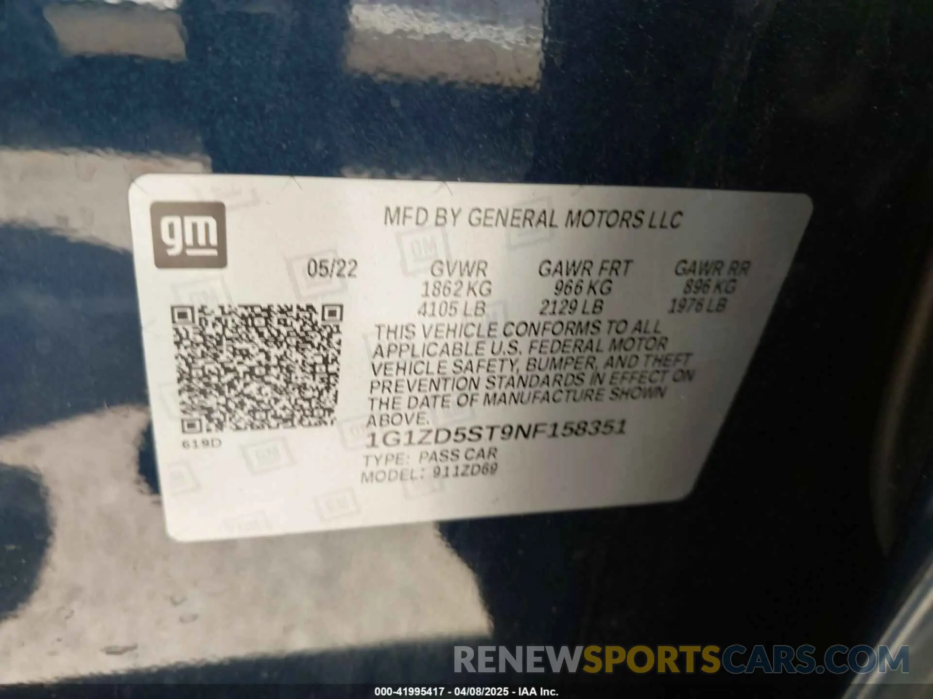 9 Photograph of a damaged car 1G1ZD5ST9NF158351 CHEVROLET MALIBU 2022