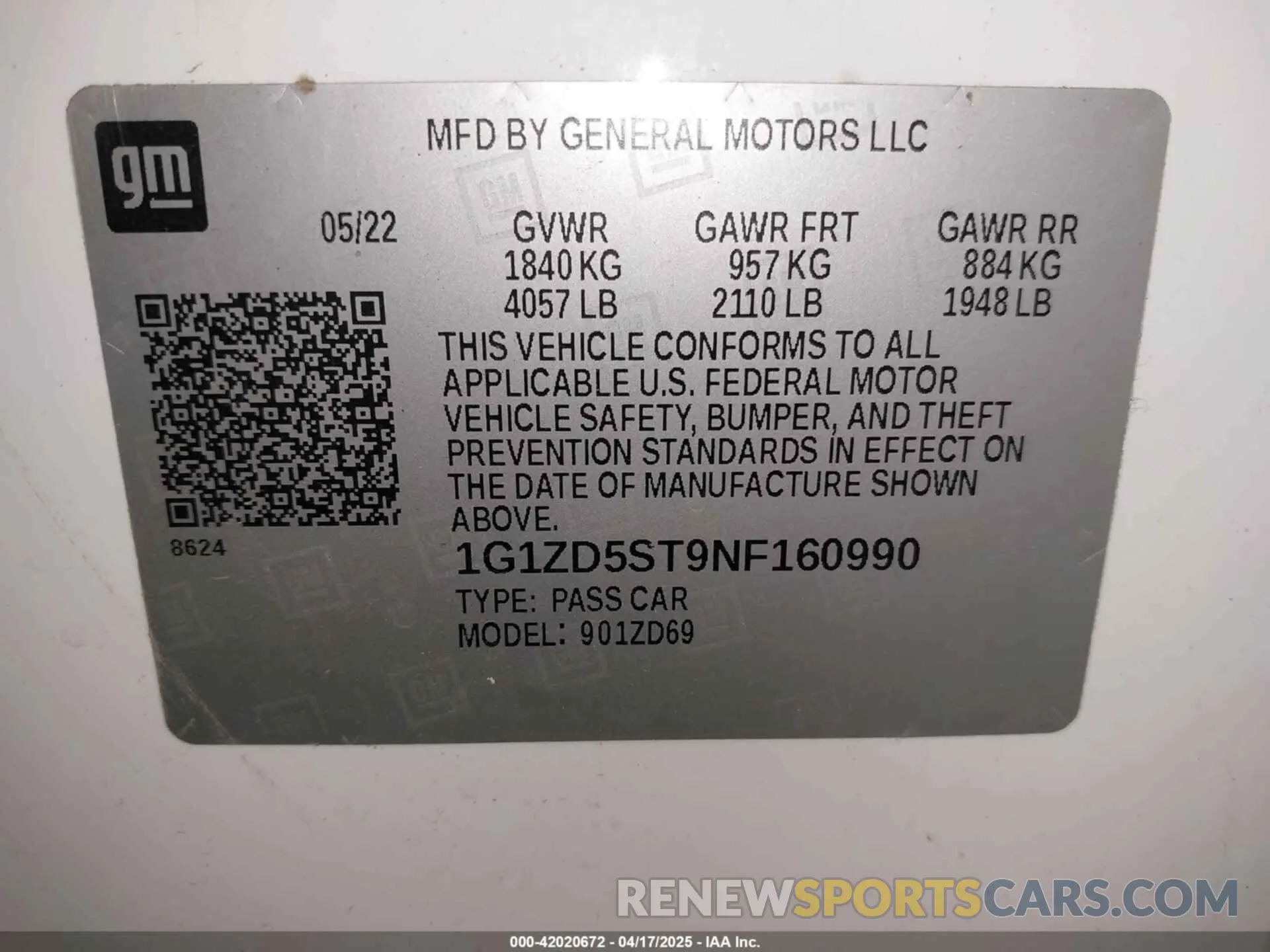 9 Photograph of a damaged car 1G1ZD5ST9NF160990 CHEVROLET MALIBU 2022
