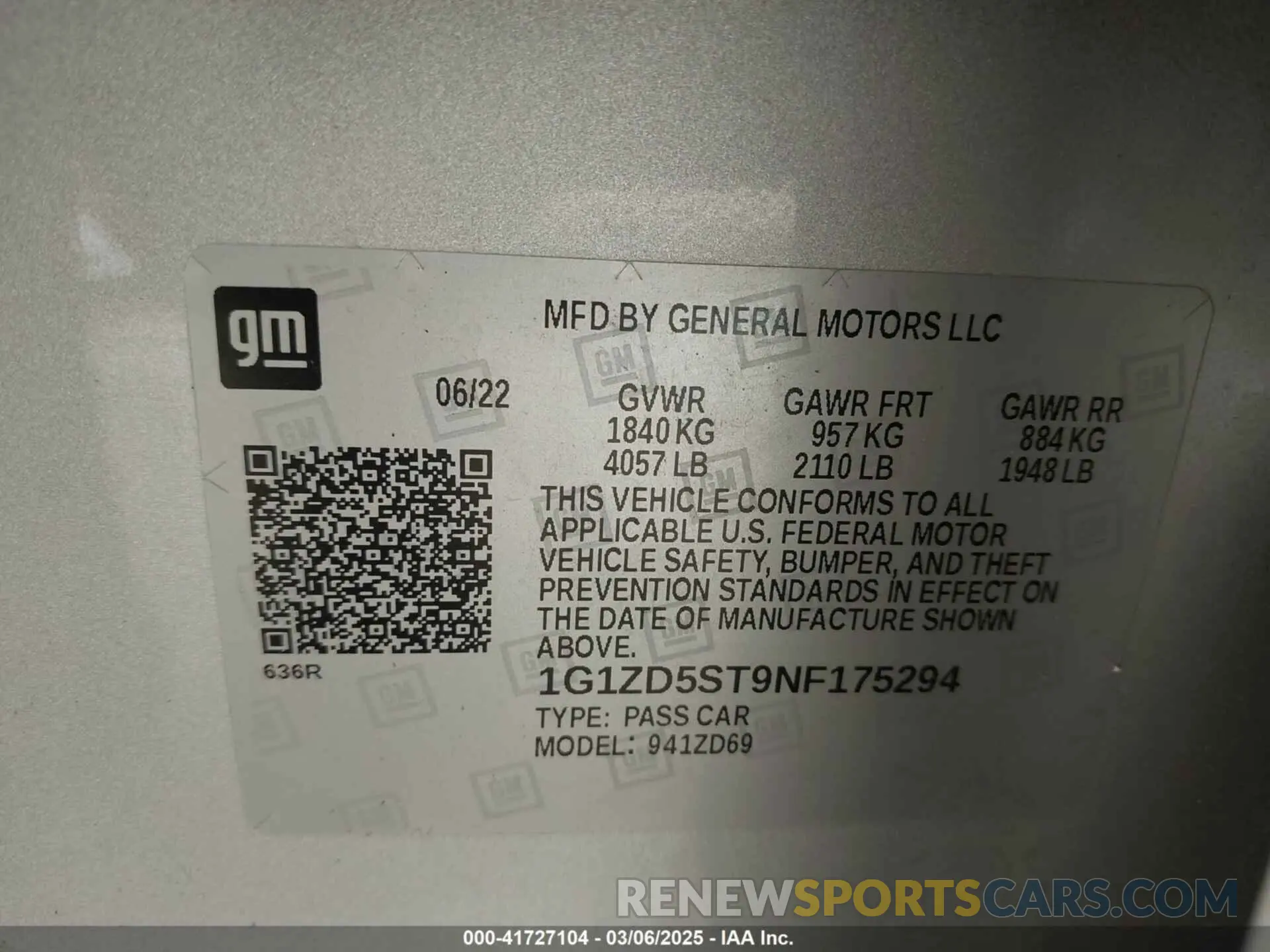 9 Photograph of a damaged car 1G1ZD5ST9NF175294 CHEVROLET MALIBU 2022