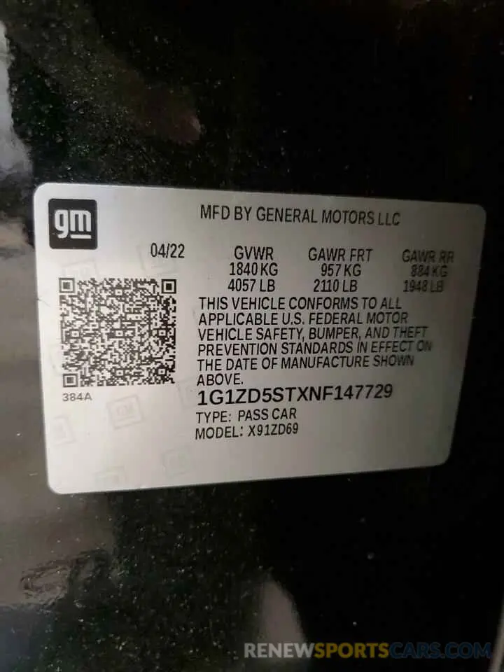 12 Photograph of a damaged car 1G1ZD5STXNF147729 CHEVROLET MALIBU 2022
