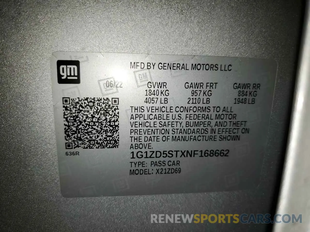 12 Photograph of a damaged car 1G1ZD5STXNF168662 CHEVROLET MALIBU 2022