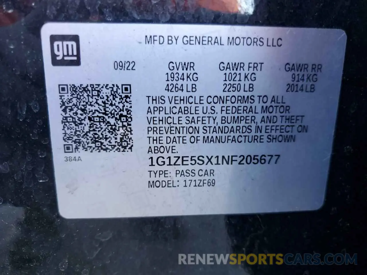 12 Photograph of a damaged car 1G1ZE5SX1NF205677 CHEVROLET MALIBU 2022