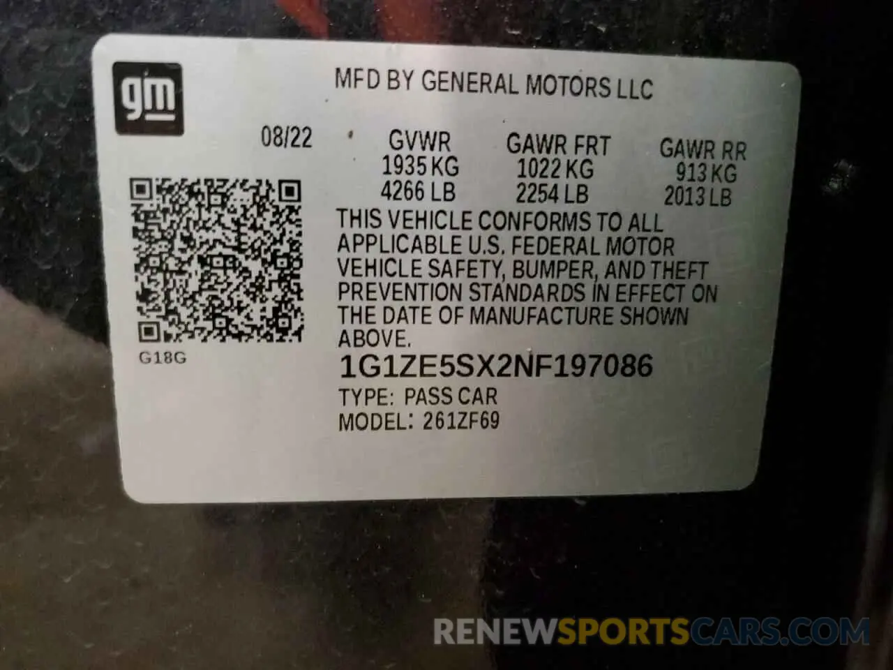 12 Photograph of a damaged car 1G1ZE5SX2NF197086 CHEVROLET MALIBU 2022