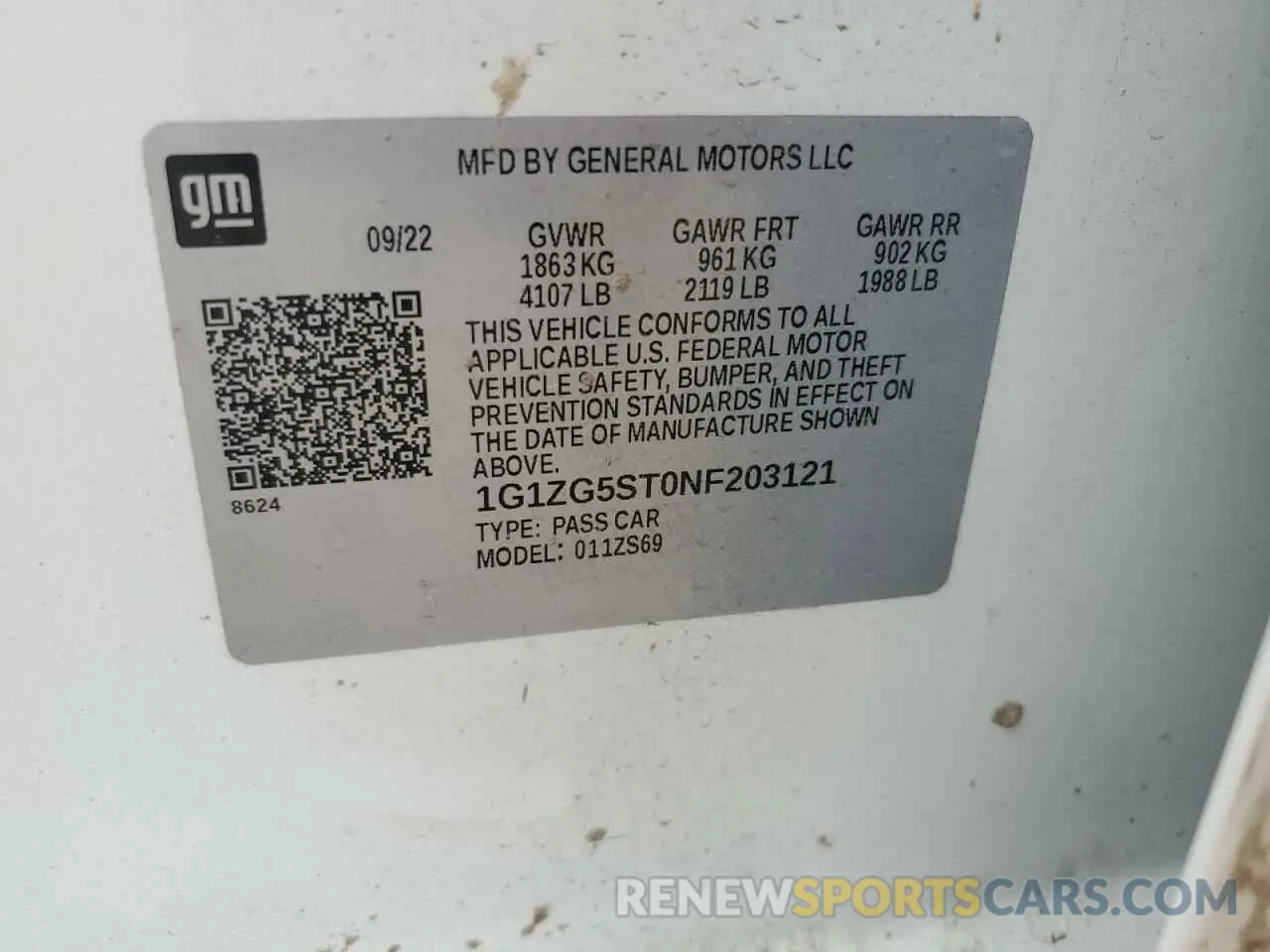 13 Photograph of a damaged car 1G1ZG5ST0NF203121 CHEVROLET MALIBU 2022