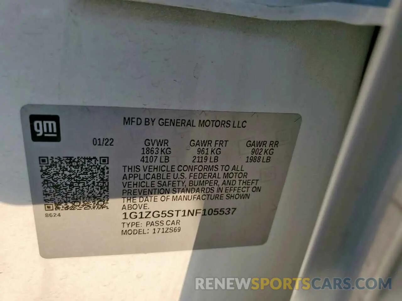 12 Photograph of a damaged car 1G1ZG5ST1NF105537 CHEVROLET MALIBU 2022