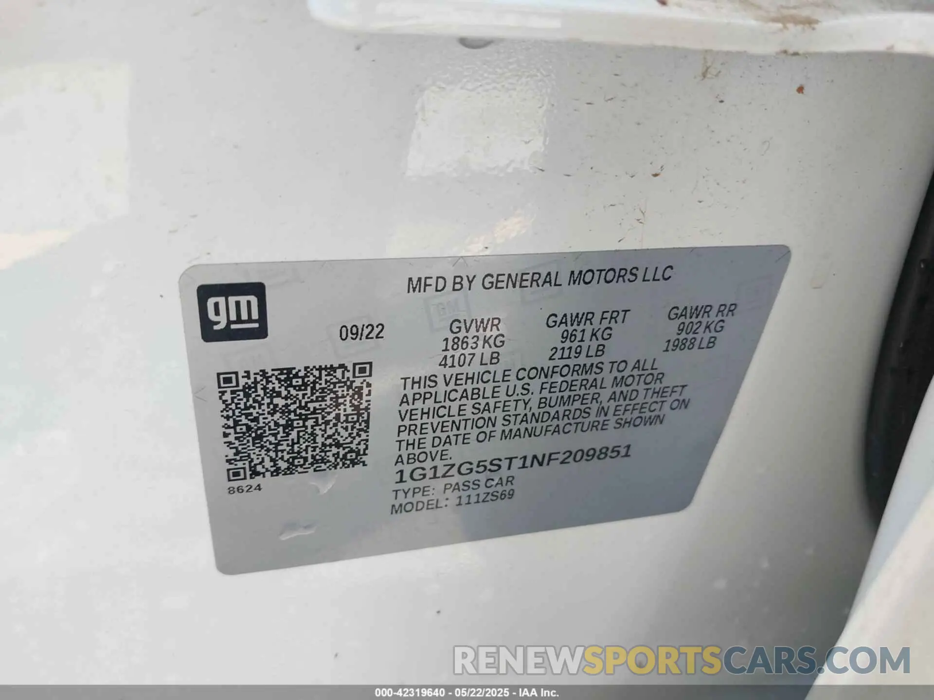 9 Photograph of a damaged car 1G1ZG5ST1NF209851 CHEVROLET MALIBU 2022