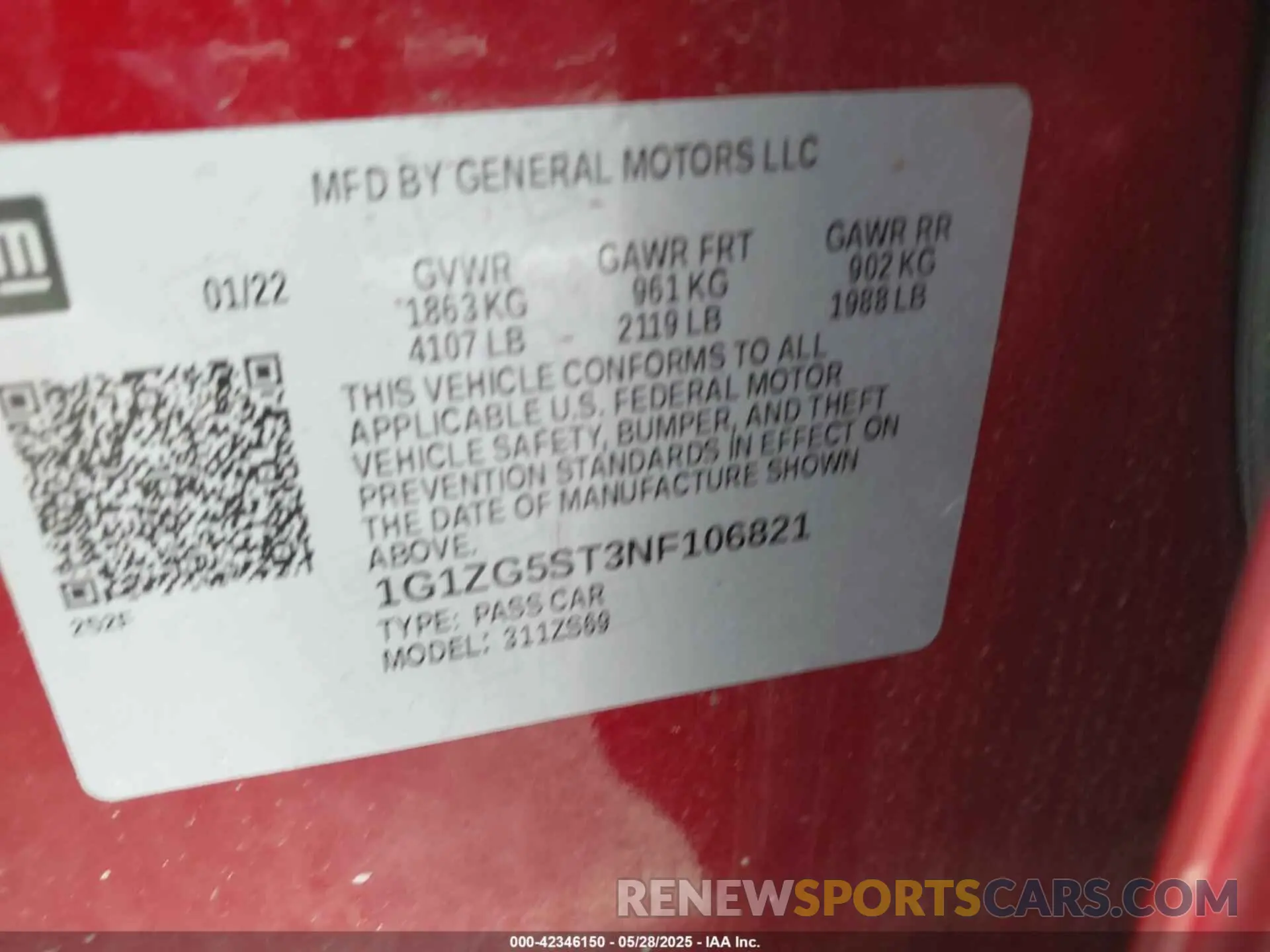 9 Photograph of a damaged car 1G1ZG5ST3NF106821 CHEVROLET MALIBU 2022