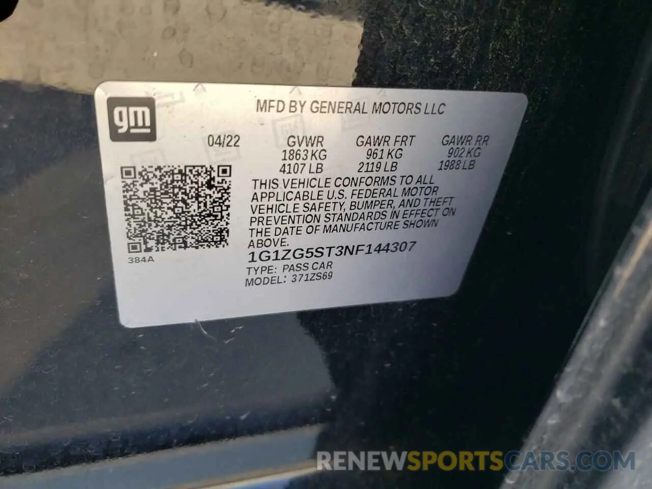 14 Photograph of a damaged car 1G1ZG5ST3NF144307 CHEVROLET MALIBU 2022
