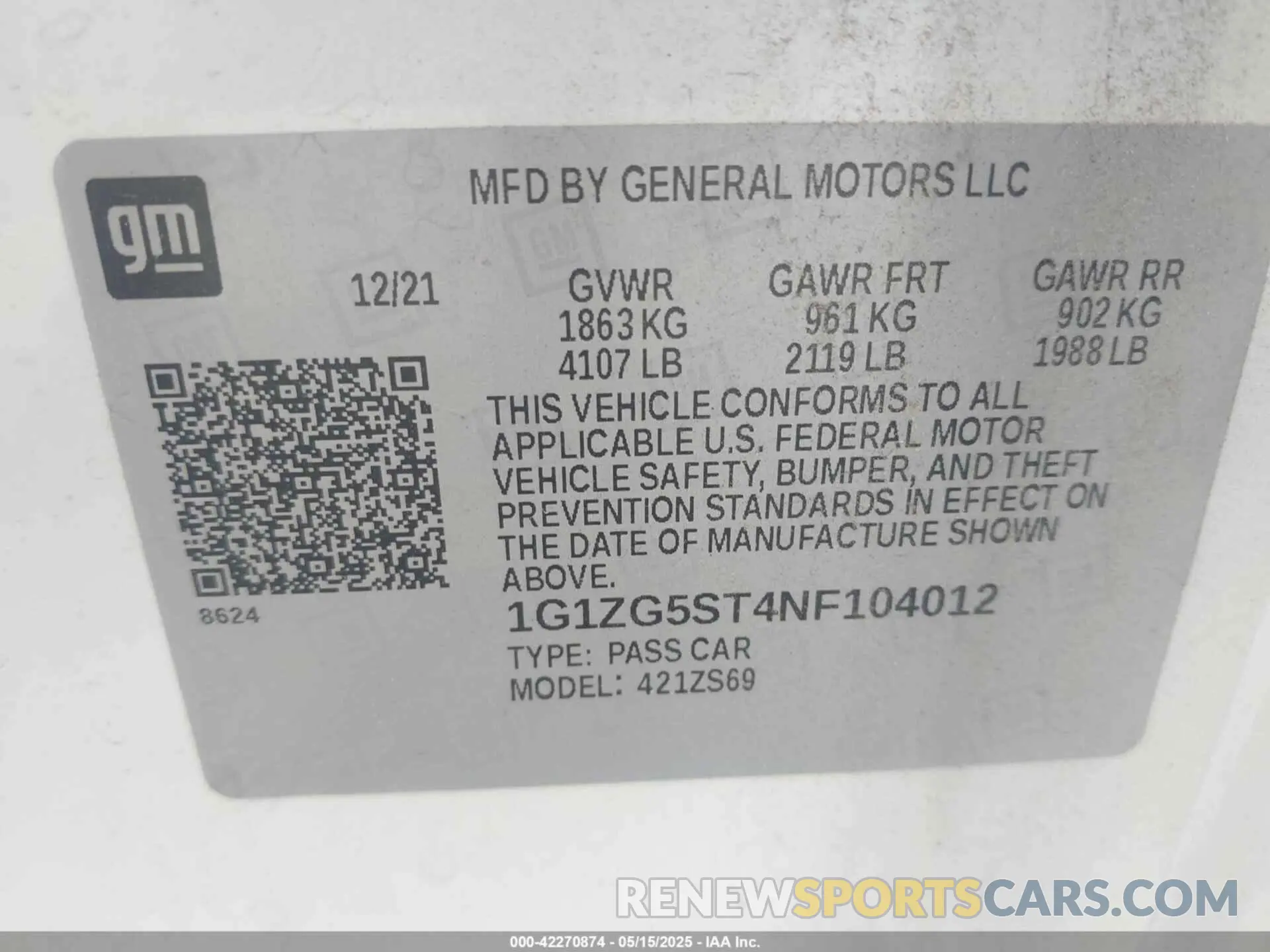 9 Photograph of a damaged car 1G1ZG5ST4NF104012 CHEVROLET MALIBU 2022