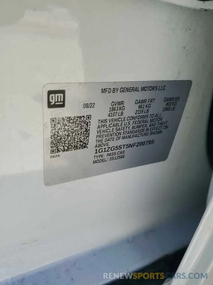 12 Photograph of a damaged car 1G1ZG5ST5NF200795 CHEVROLET MALIBU 2022