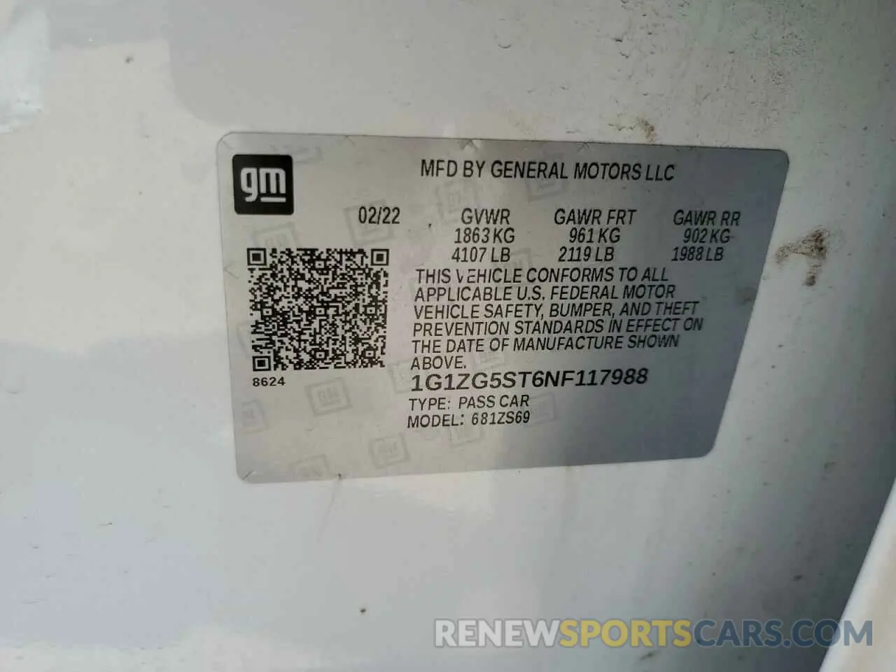 14 Photograph of a damaged car 1G1ZG5ST6NF117988 CHEVROLET MALIBU 2022