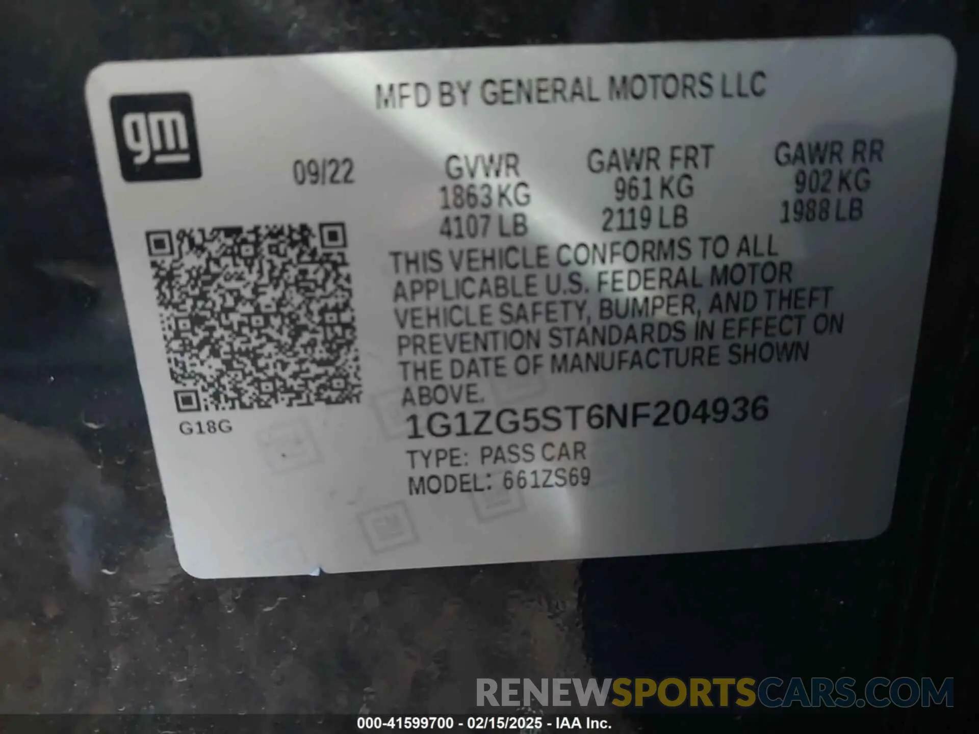 9 Photograph of a damaged car 1G1ZG5ST6NF204936 CHEVROLET MALIBU 2022