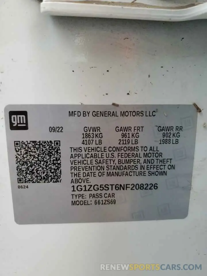 14 Photograph of a damaged car 1G1ZG5ST6NF208226 CHEVROLET MALIBU 2022