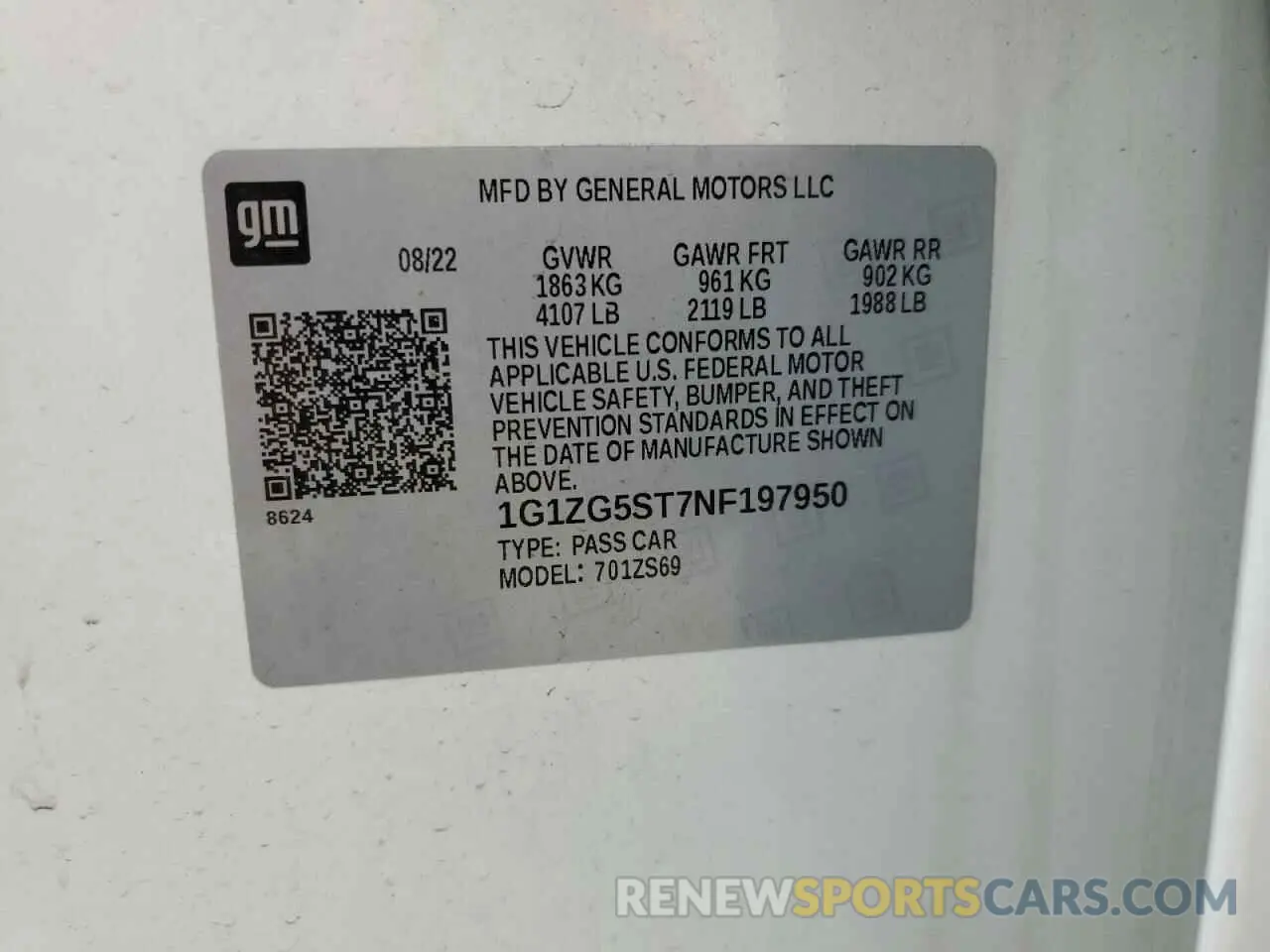 12 Photograph of a damaged car 1G1ZG5ST7NF197950 CHEVROLET MALIBU 2022