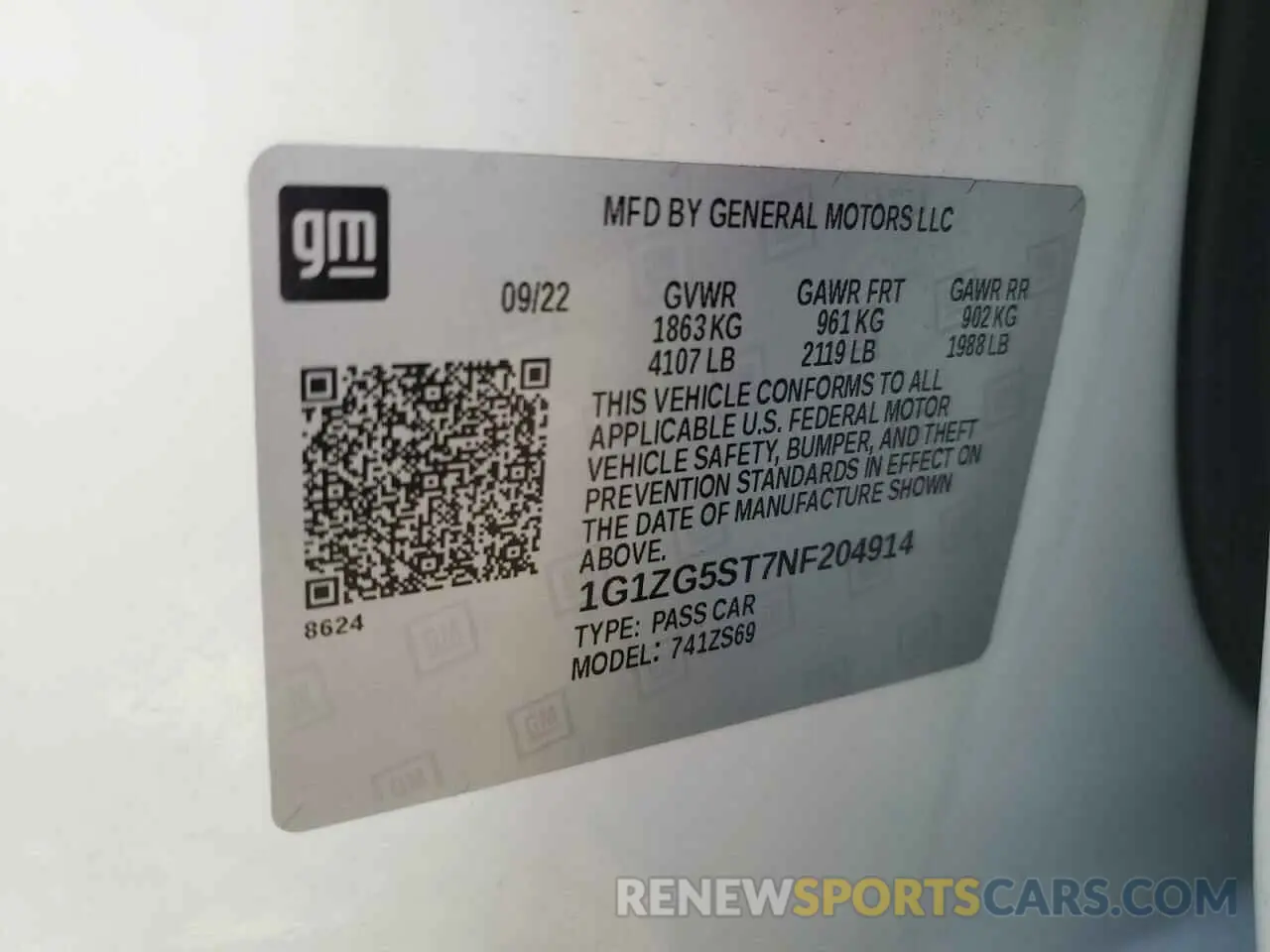 12 Photograph of a damaged car 1G1ZG5ST7NF204914 CHEVROLET MALIBU 2022