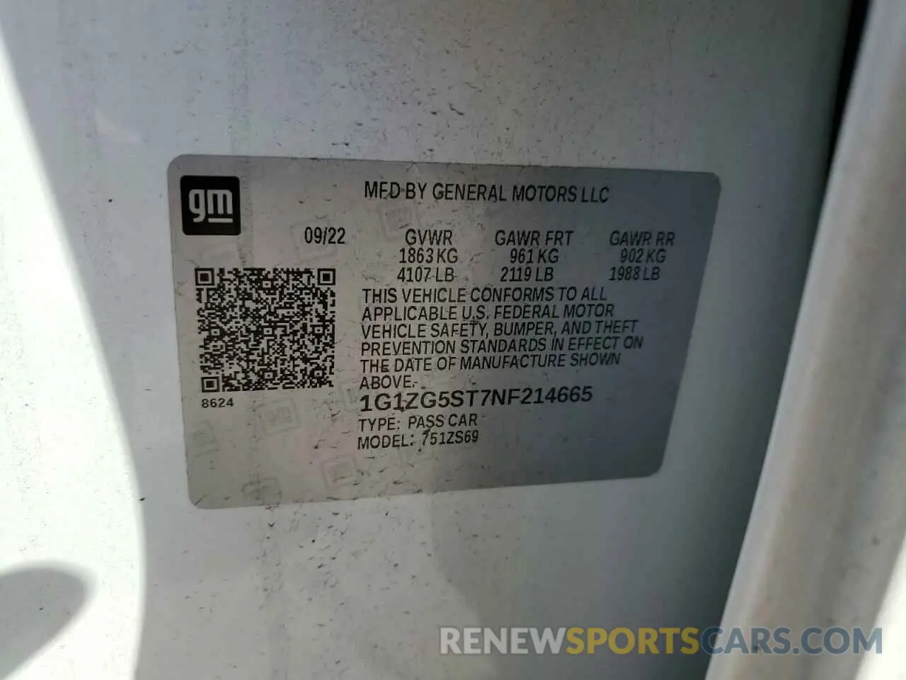 12 Photograph of a damaged car 1G1ZG5ST7NF214665 CHEVROLET MALIBU 2022