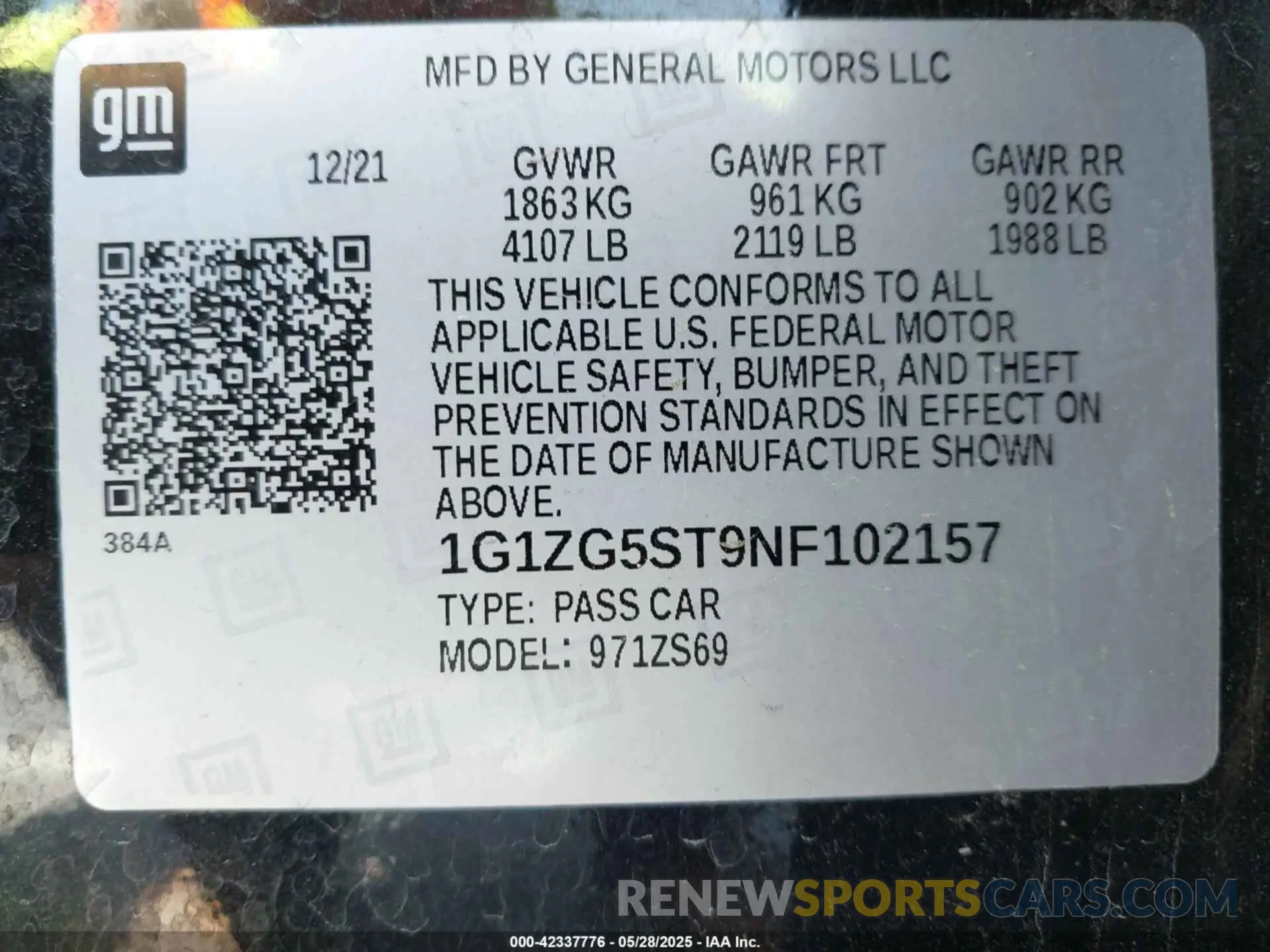 9 Photograph of a damaged car 1G1ZG5ST9NF102157 CHEVROLET MALIBU 2022