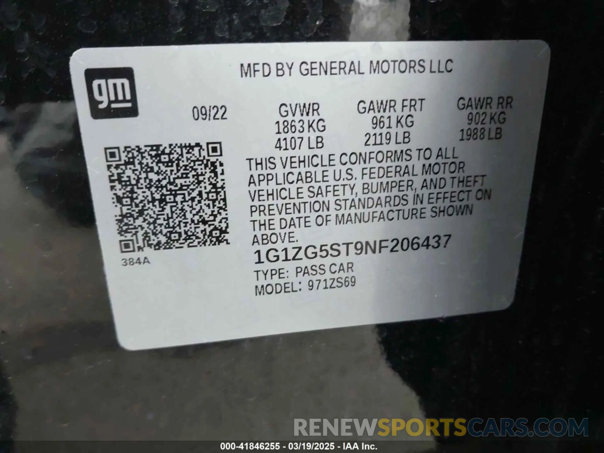 9 Photograph of a damaged car 1G1ZG5ST9NF206437 CHEVROLET MALIBU 2022