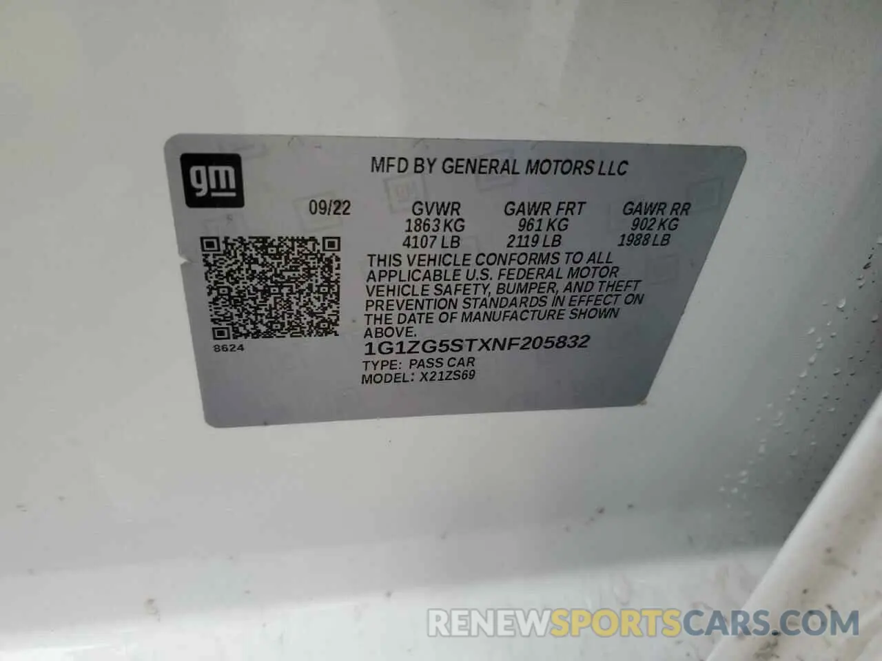 12 Photograph of a damaged car 1G1ZG5STXNF205832 CHEVROLET MALIBU 2022