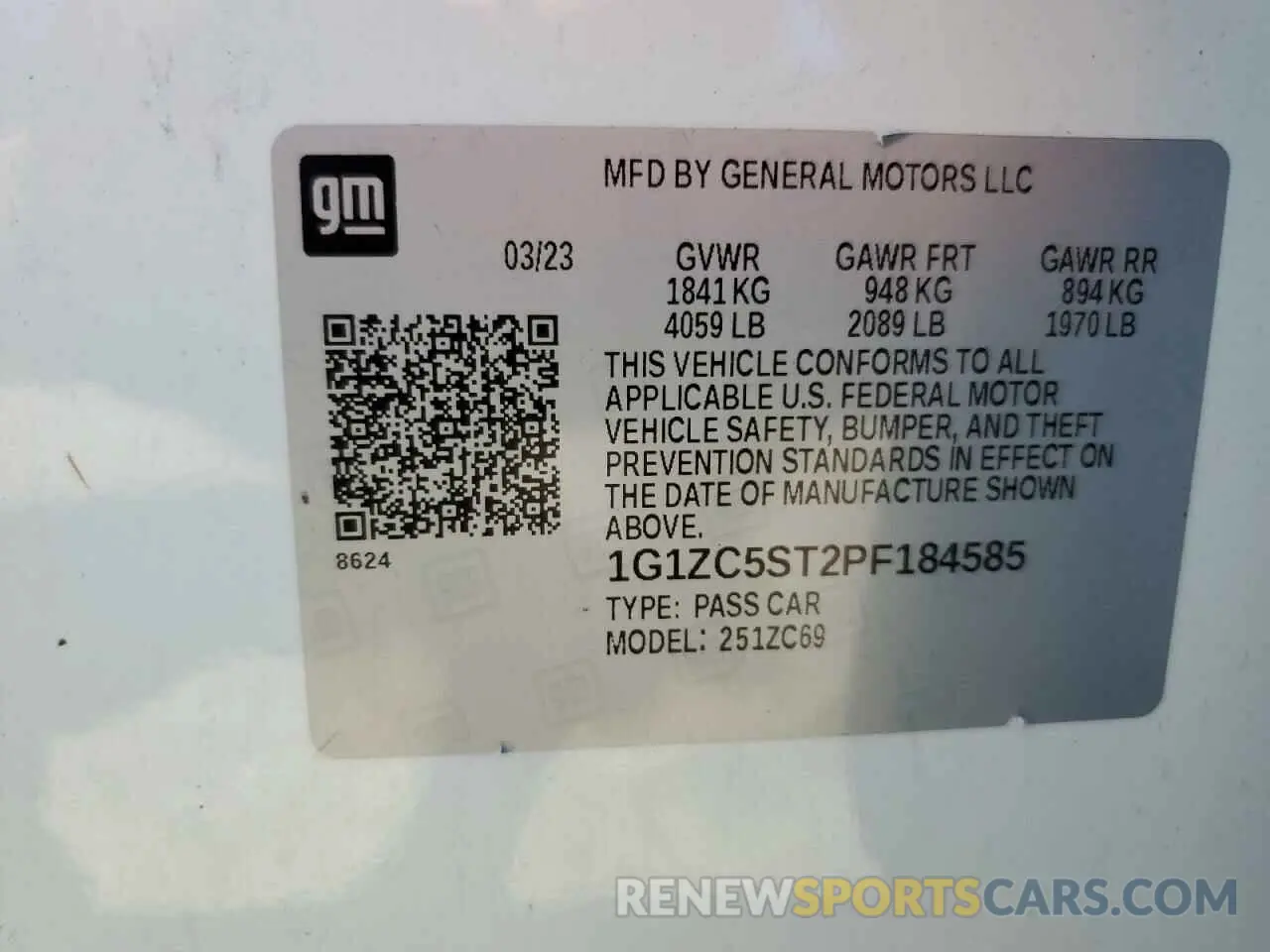 12 Photograph of a damaged car 1G1ZC5ST2PF184585 CHEVROLET MALIBU 2023