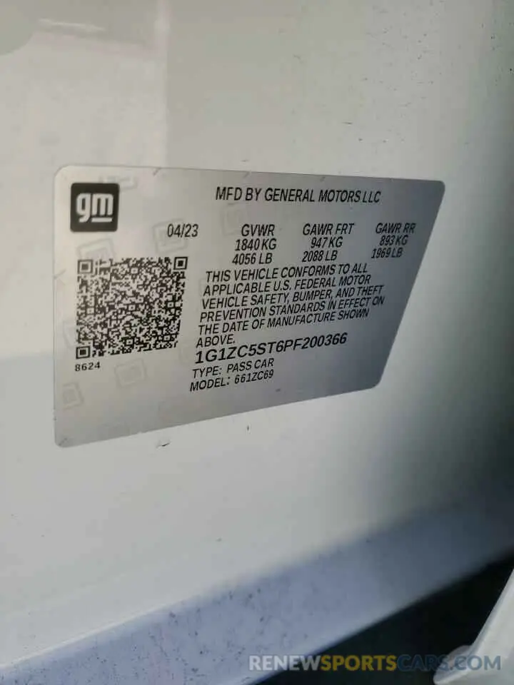 12 Photograph of a damaged car 1G1ZC5ST6PF200366 CHEVROLET MALIBU 2023